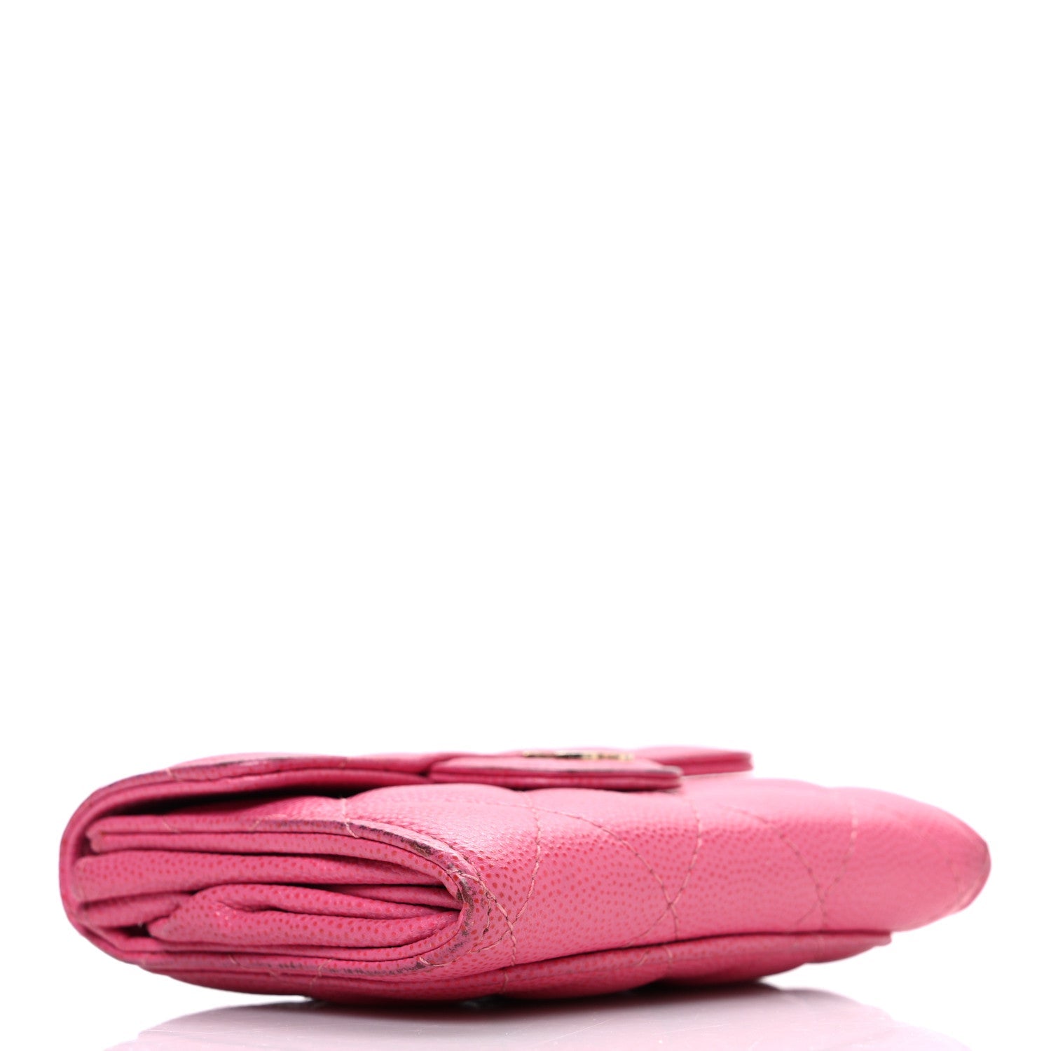 Caviar Quilted Flap Card Holder Wallet Dark Pink