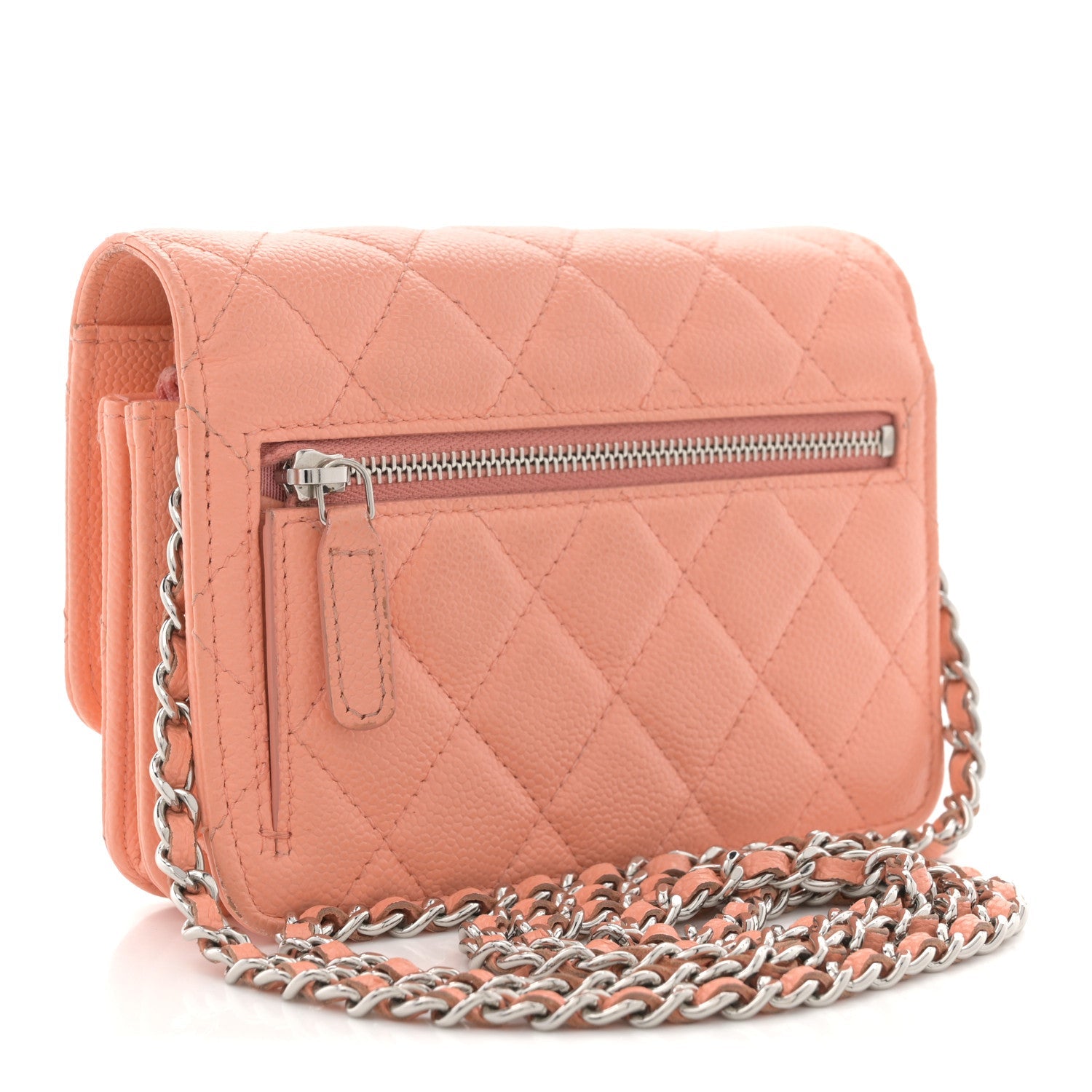 Caviar Quilted Mini Wallet On Chain WOC Coral