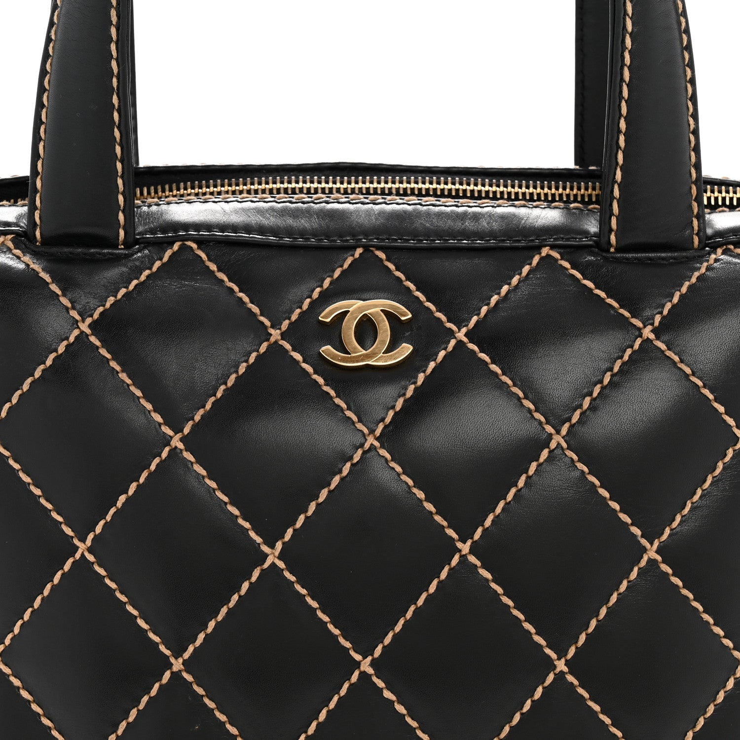 Calfskin Wild Stitch Vertical Top Handle Bag Black
