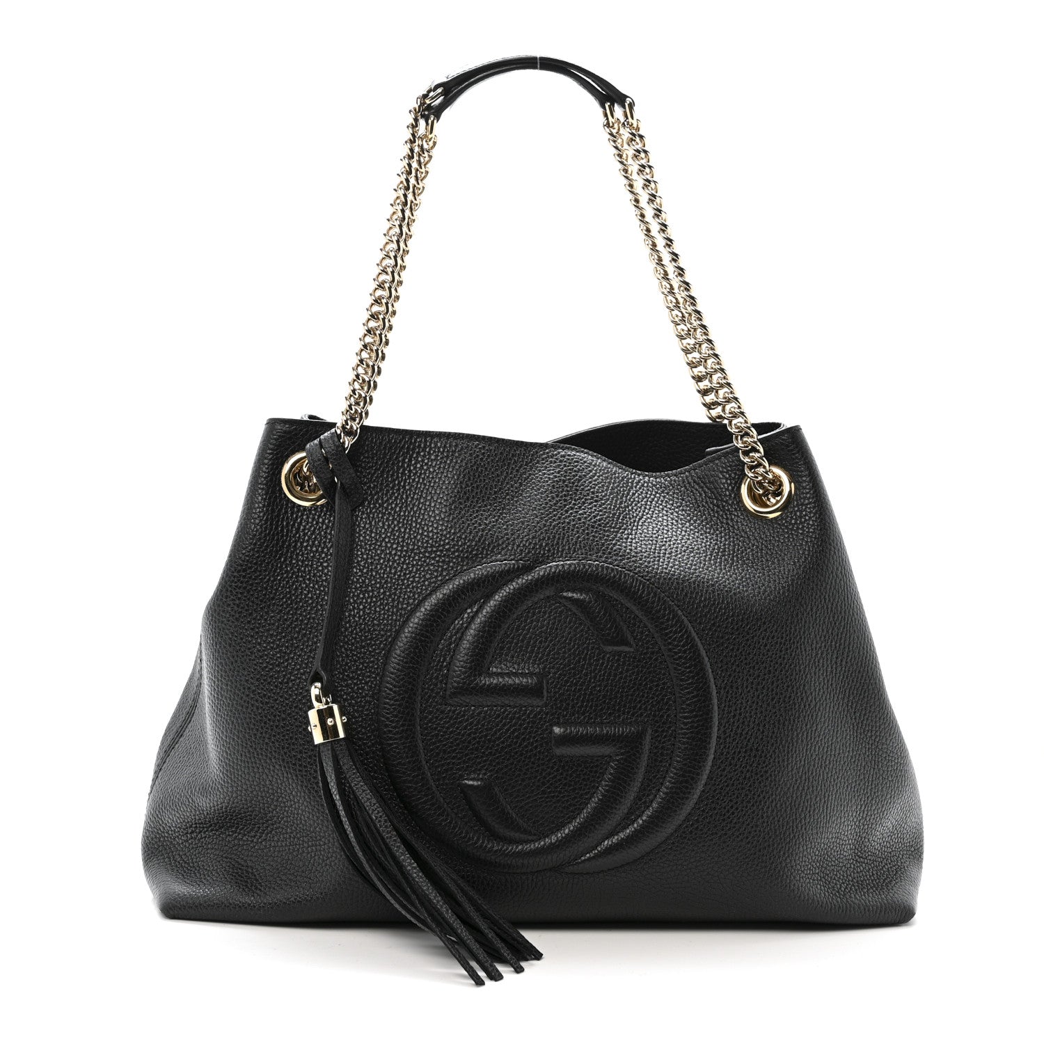 Pebbled Calfskin Medium Soho Chain Shoulder Bag Black