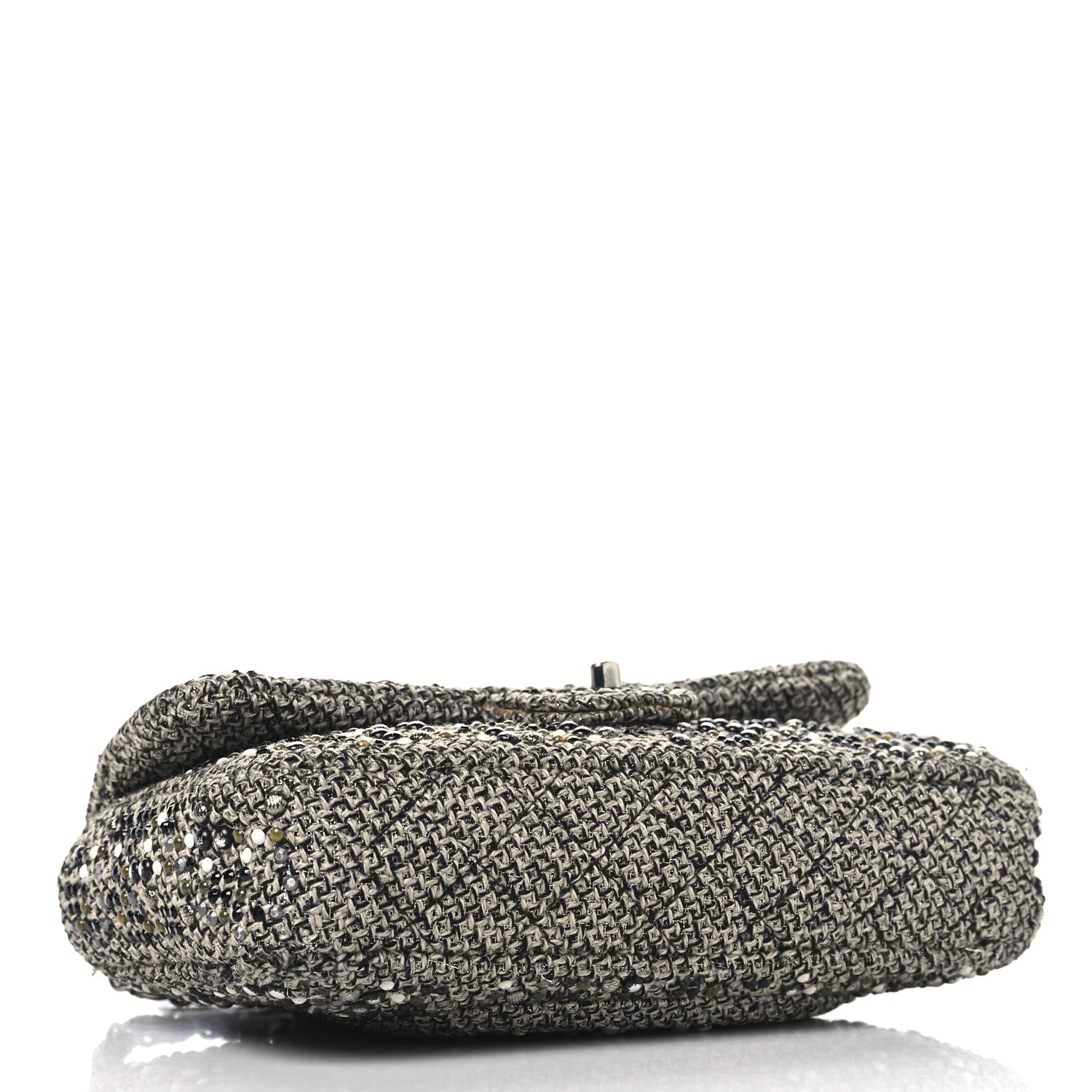 Tweed Quilted Mini Side Pearl Flap Bag Grey