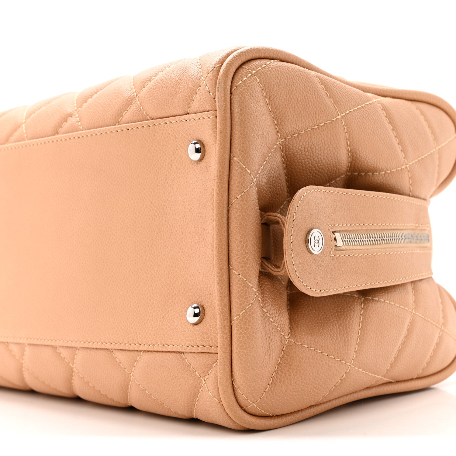 Caviar Quilted Timeless Bowler Beige