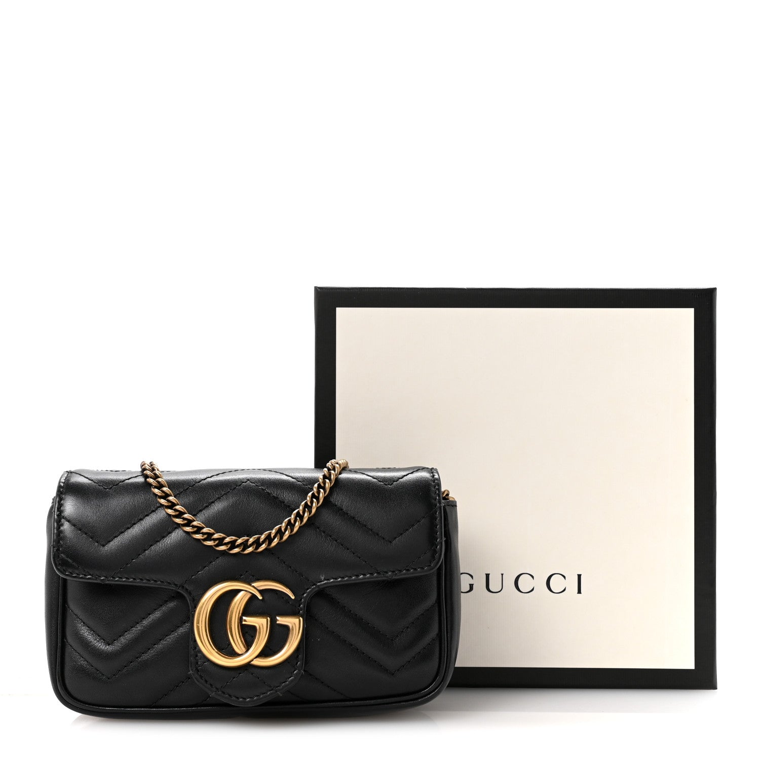 Calfskin Matelasse Super Mini GG Marmont Shoulder Bag Black