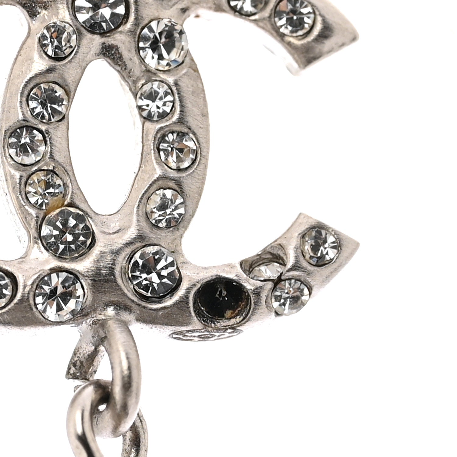 Crystal Pearl CC Drop Earrings Black Silver