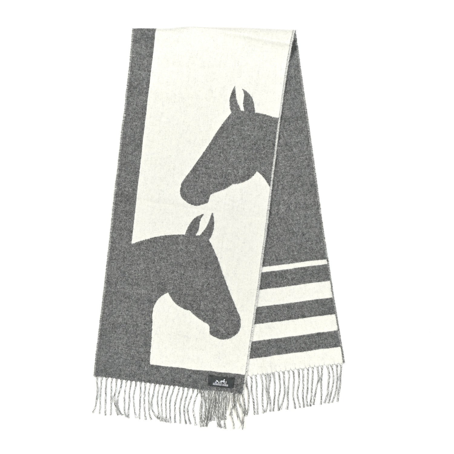 Cashmere Casaque Love Story Muffler Gris Clair Ivoire