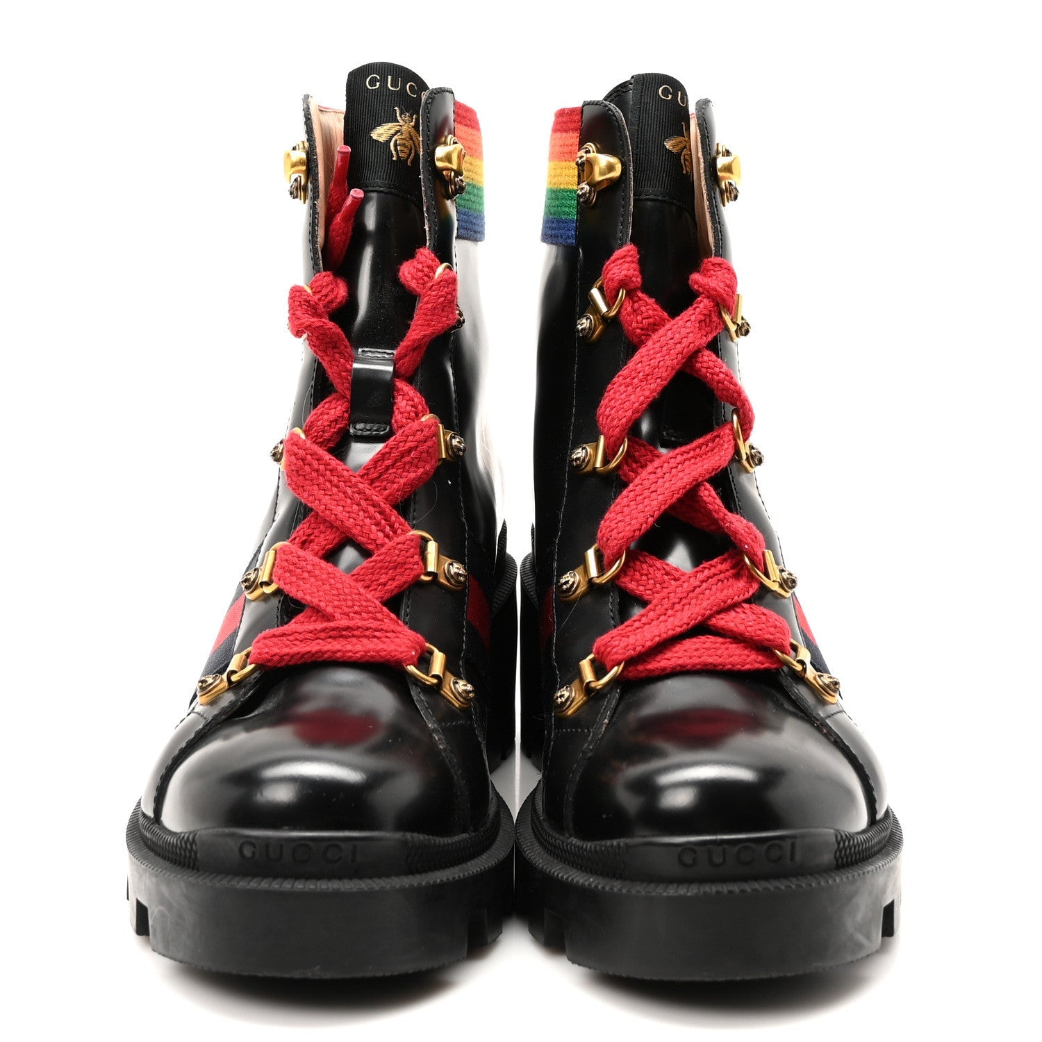 Calfskin Rainbow Trip Lace Up Combat Boots 36 Black