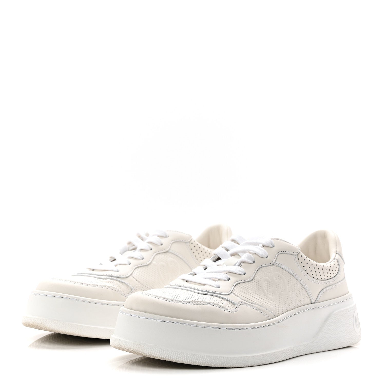 Calfskin GG Tennis Embossed Perforated Womens Platform 55mm Sneakers 39 Great White