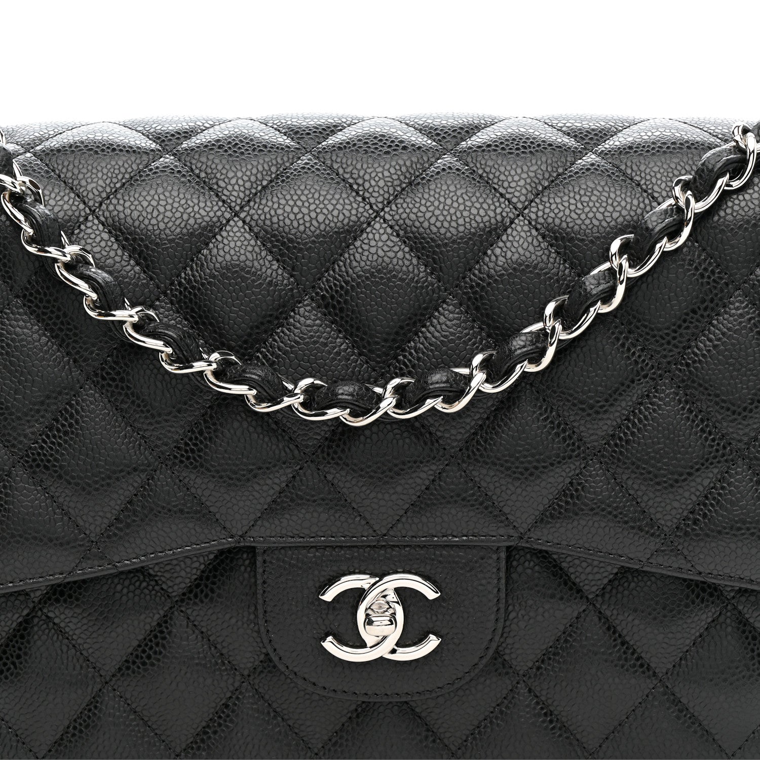 Caviar Quilted Jumbo Double Flap Black