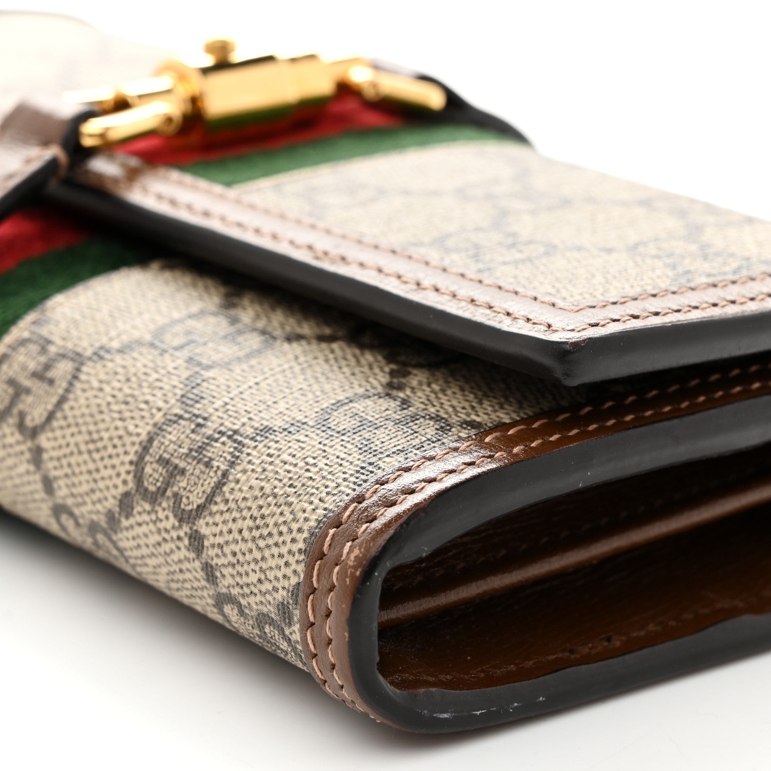 GG Supreme Monogram Azalea Calfskin Web Jackie 1961 Chain Wallet Beige Ebony Brown Sugar