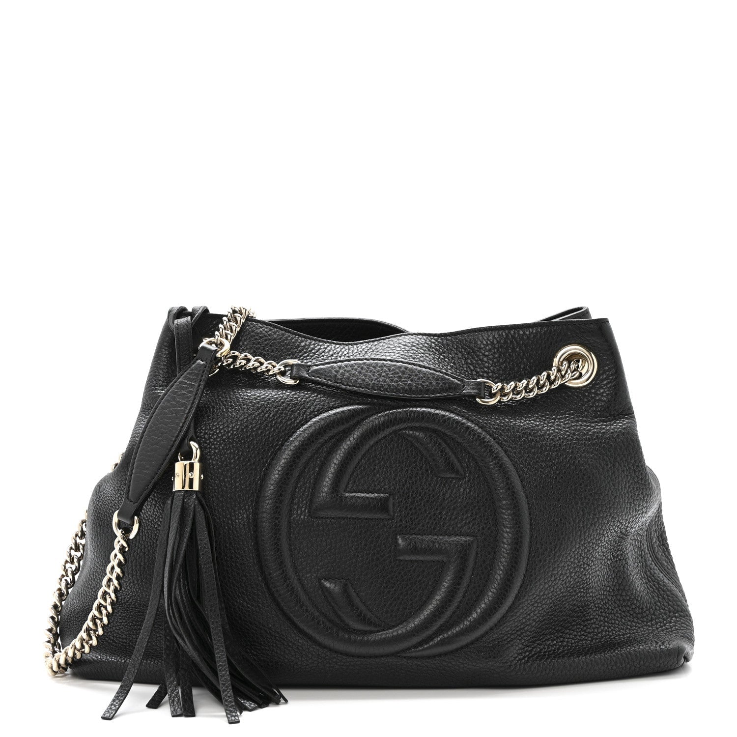 Pebbled Calfskin Medium Soho Chain Shoulder Bag Black
