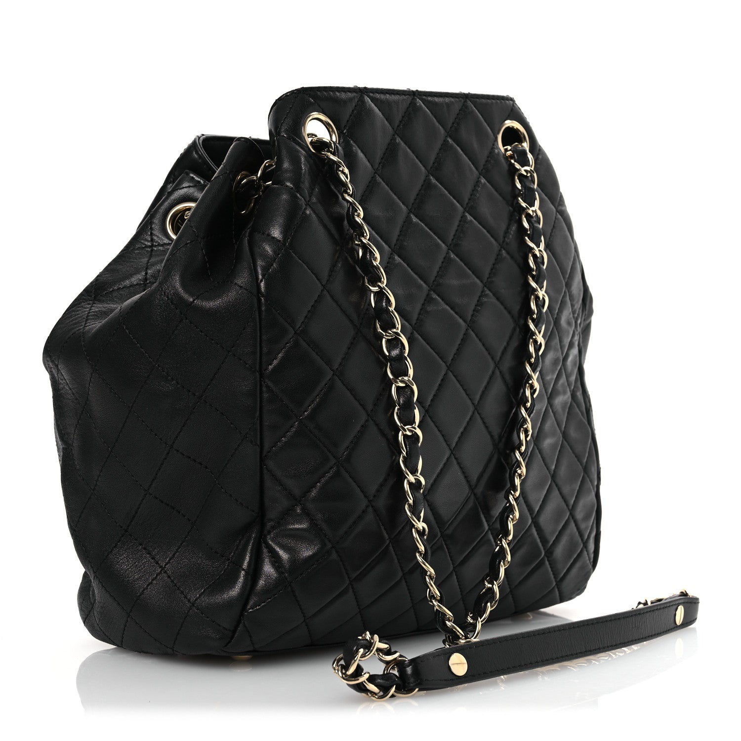 Lambskin Quilted Drawstring Bag Black