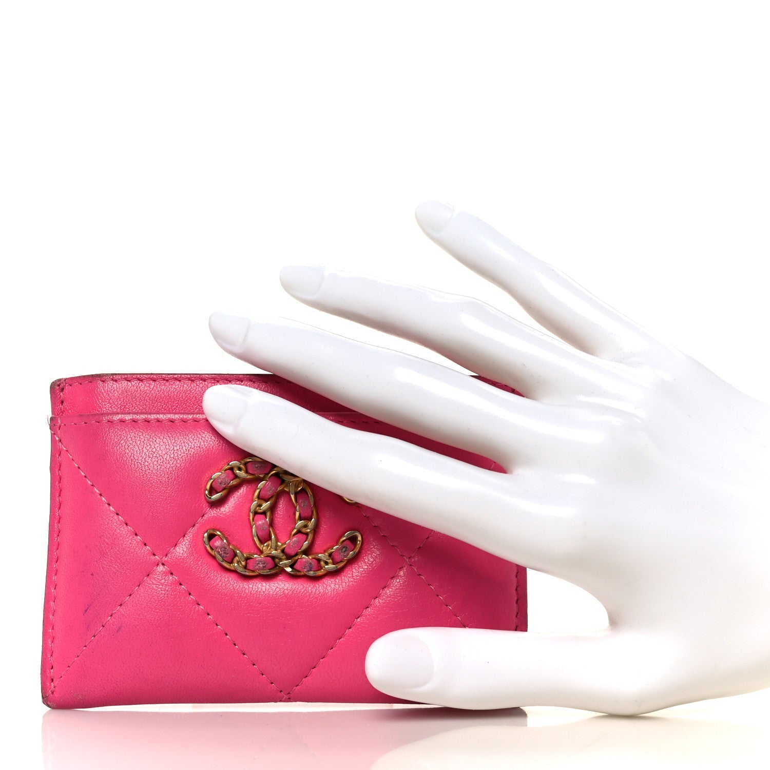 Shiny Goatskin Quilted 19 Card Holder Dark Pink