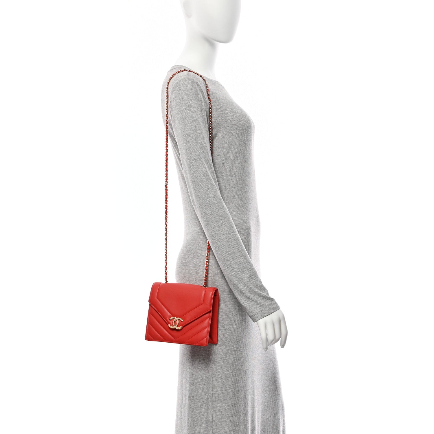 Calfskin Quilted Chevron Small Envelope Flap Red