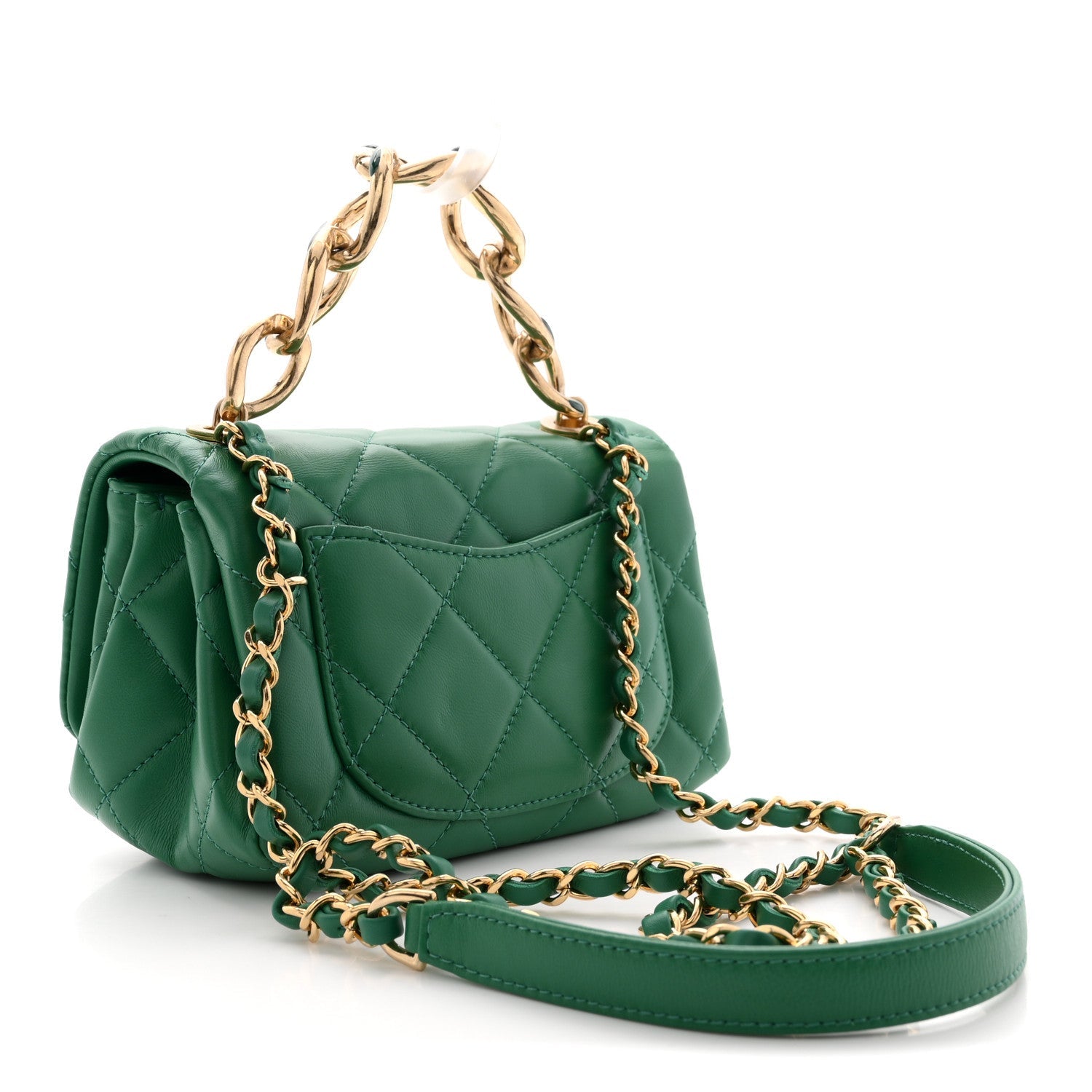 Lambskin Quilted Mini Color Match Flap Green