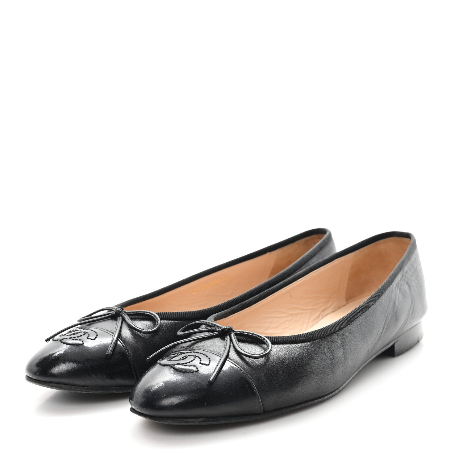 Lambskin Patent Cap Toe Ballerina Flats 38 Black