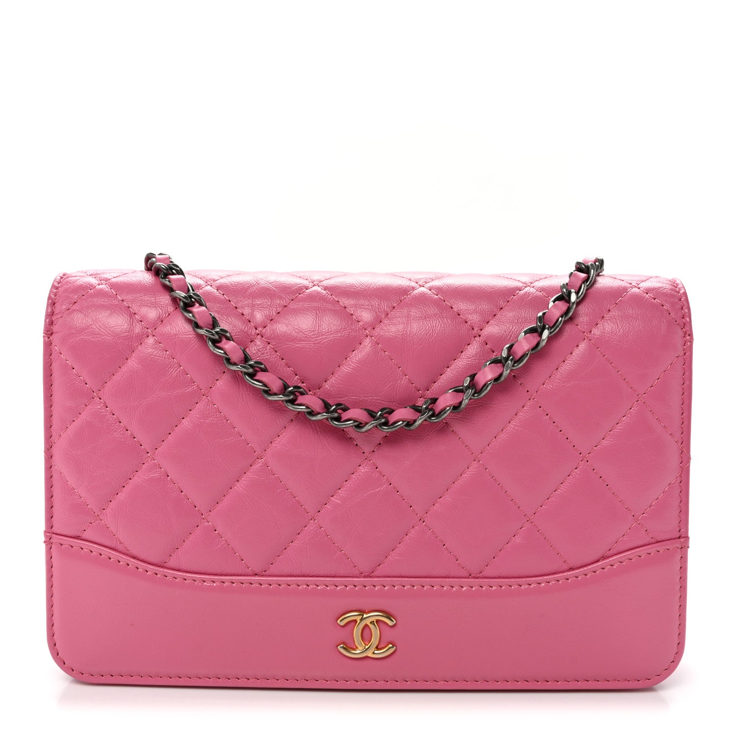 Aged Calfskin Quilted Gabrielle Wallet On Chain WOC Pink