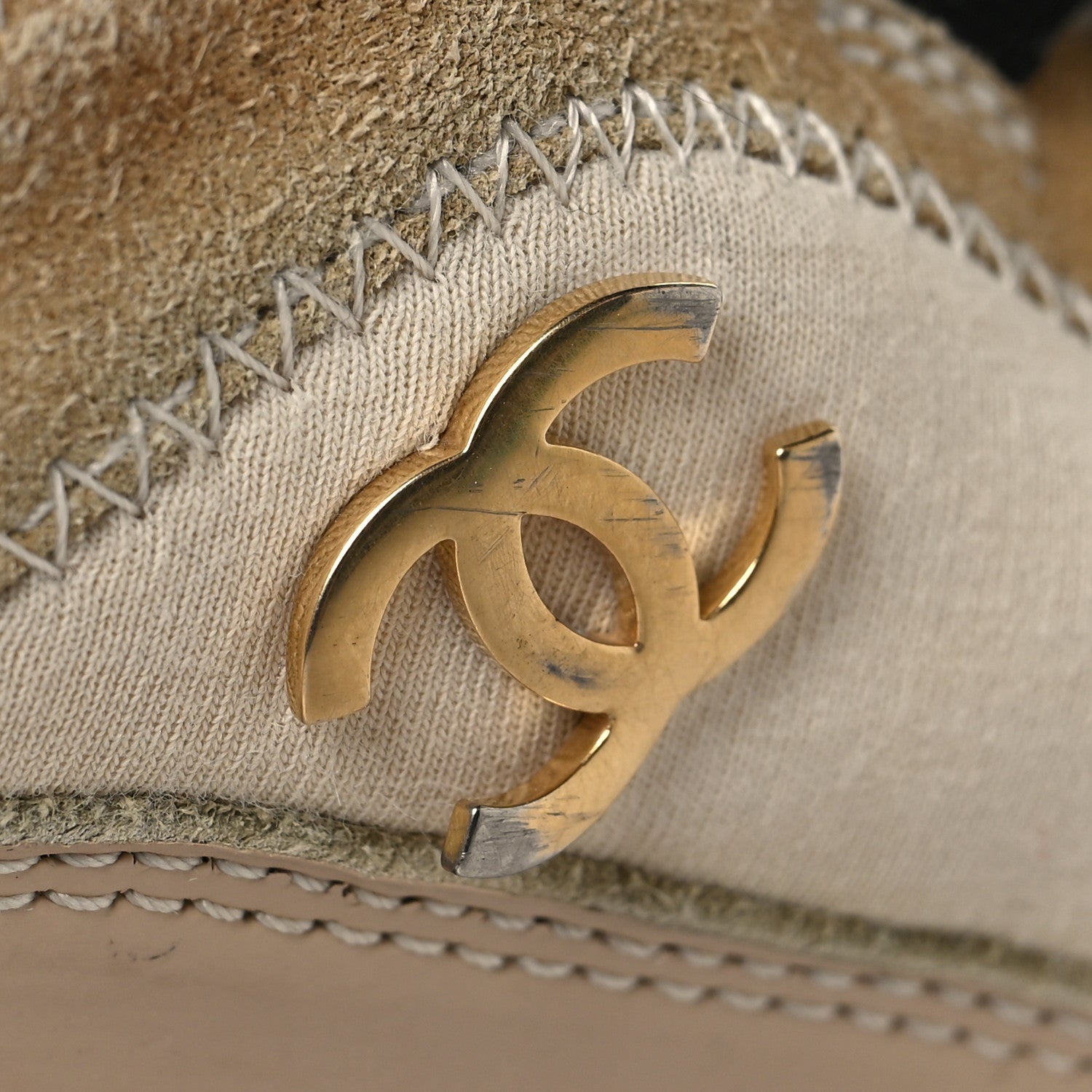 Velvet Calfskin Mixed Fibers CC Sneakers 37 Beige