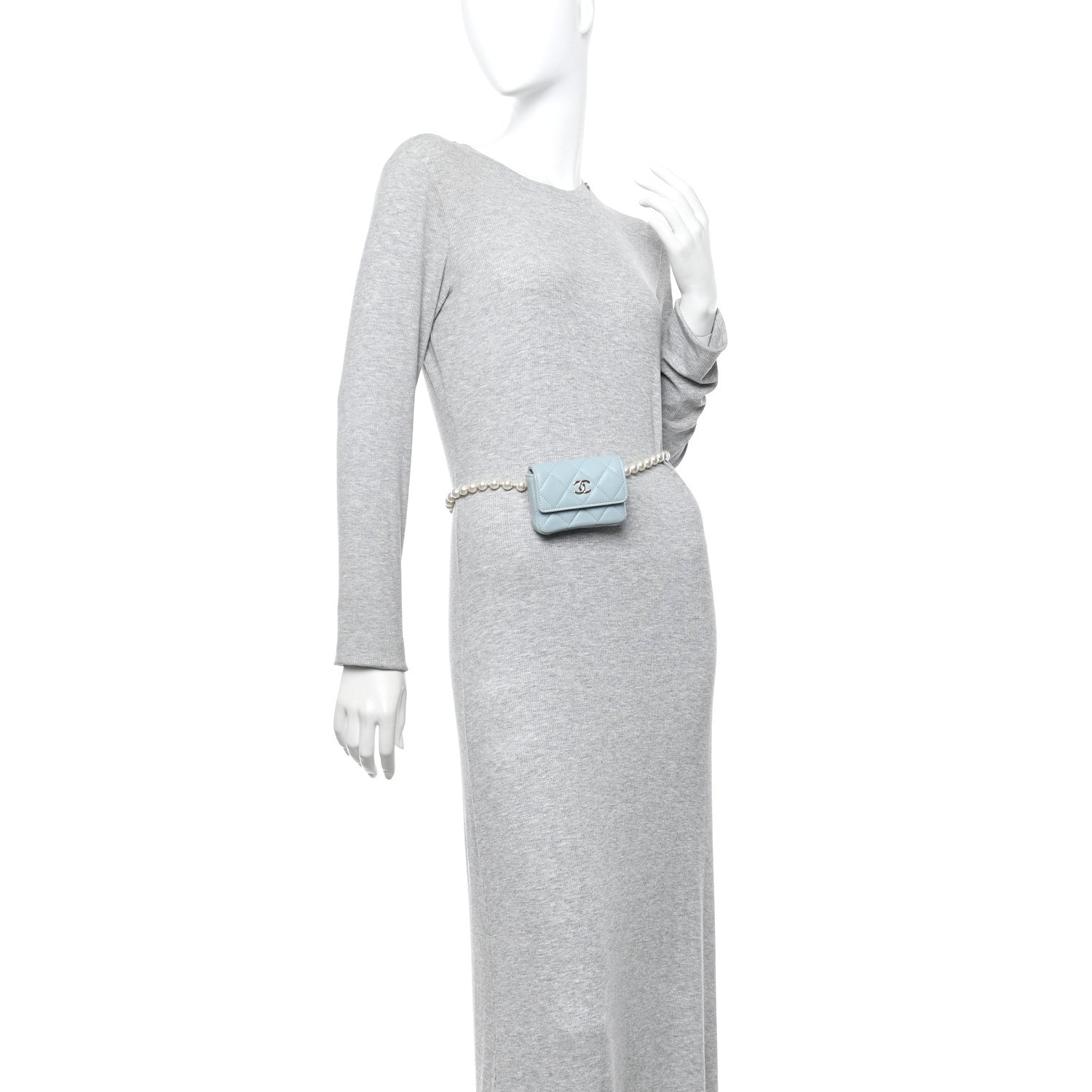 Lambskin Quilted Pearl Chain Belt Bag Light Blue