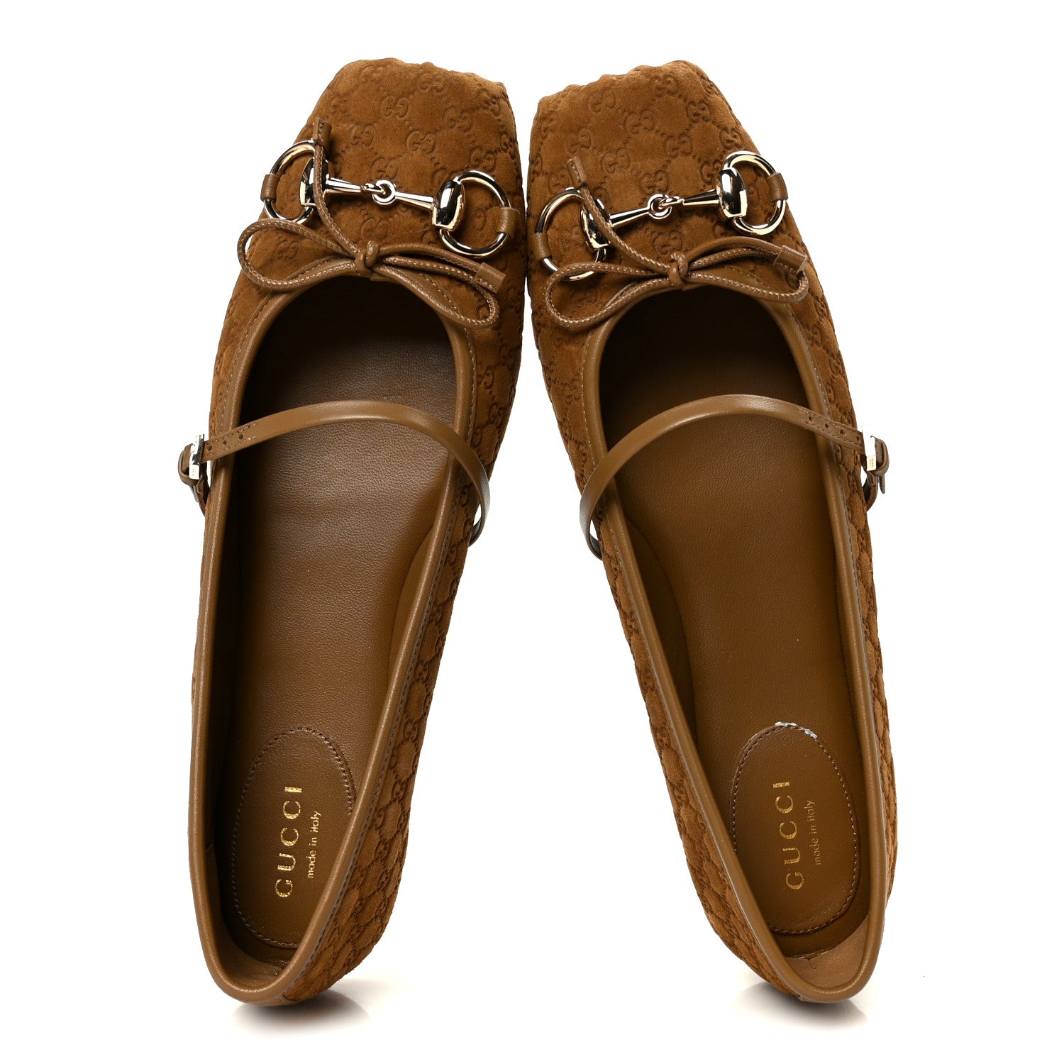 Kid Scamosciato Micro GG Monogram Horsebit Ballet Flats 37.5 Cuoio Dafne