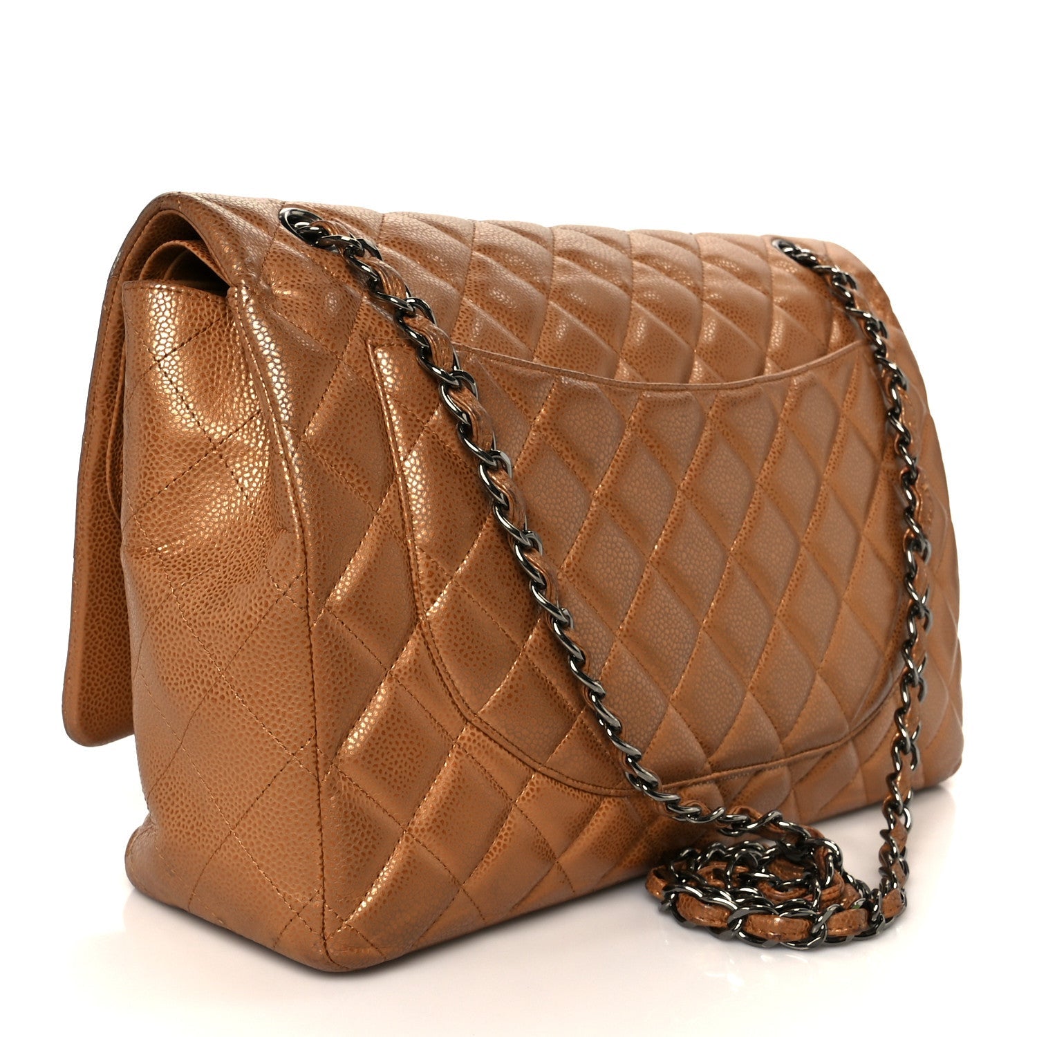 Metallic Caviar Quilted Maxi Double Flap Copper
