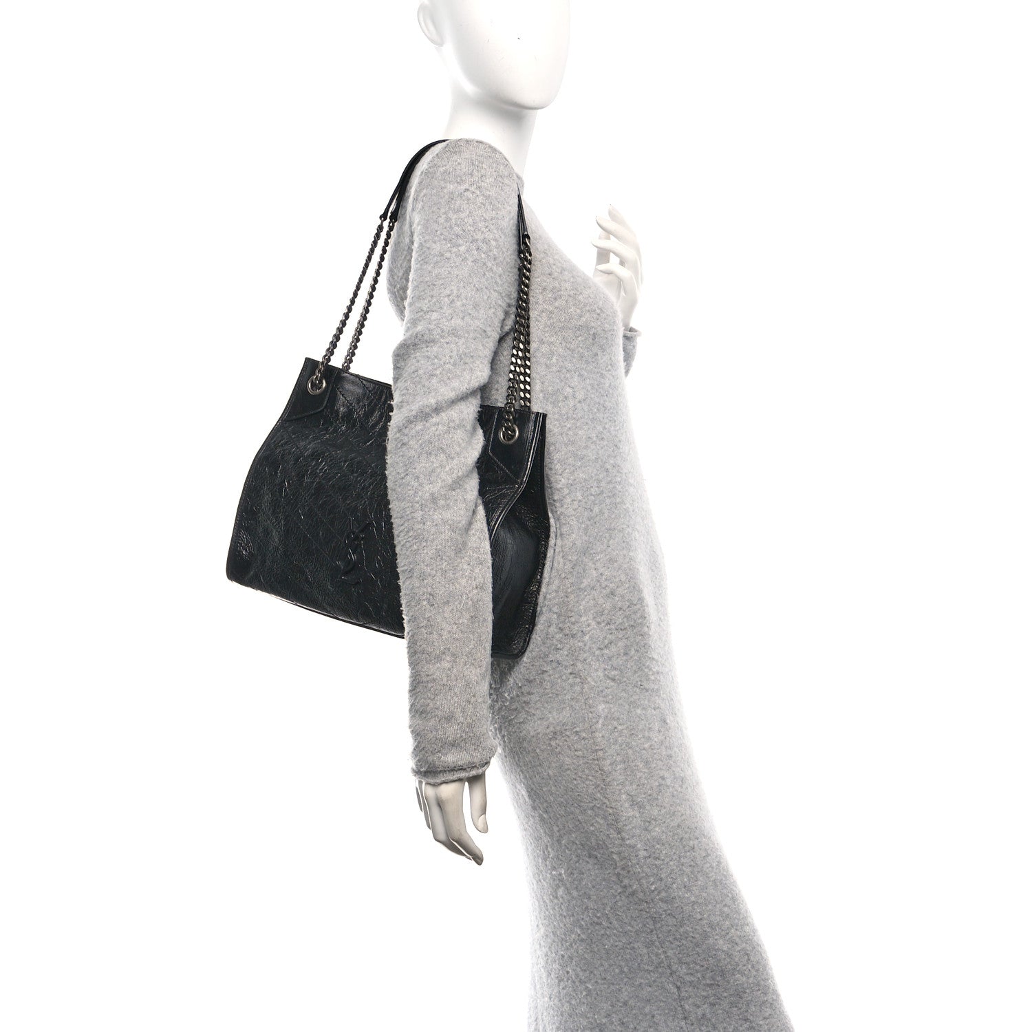 Crinkled Calfskin Matelasse Monogram Medium Niki Shopper Tote Black