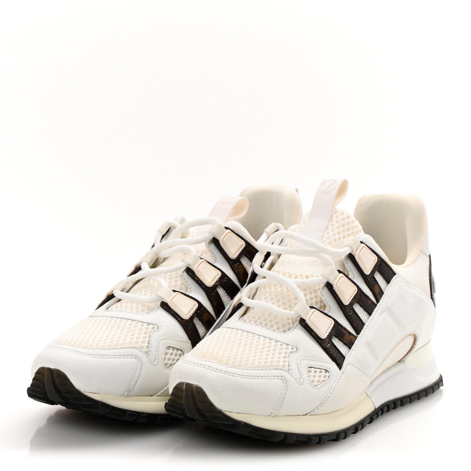 Calfskin Monogram Mesh Run Away Sneakers 37.5 White