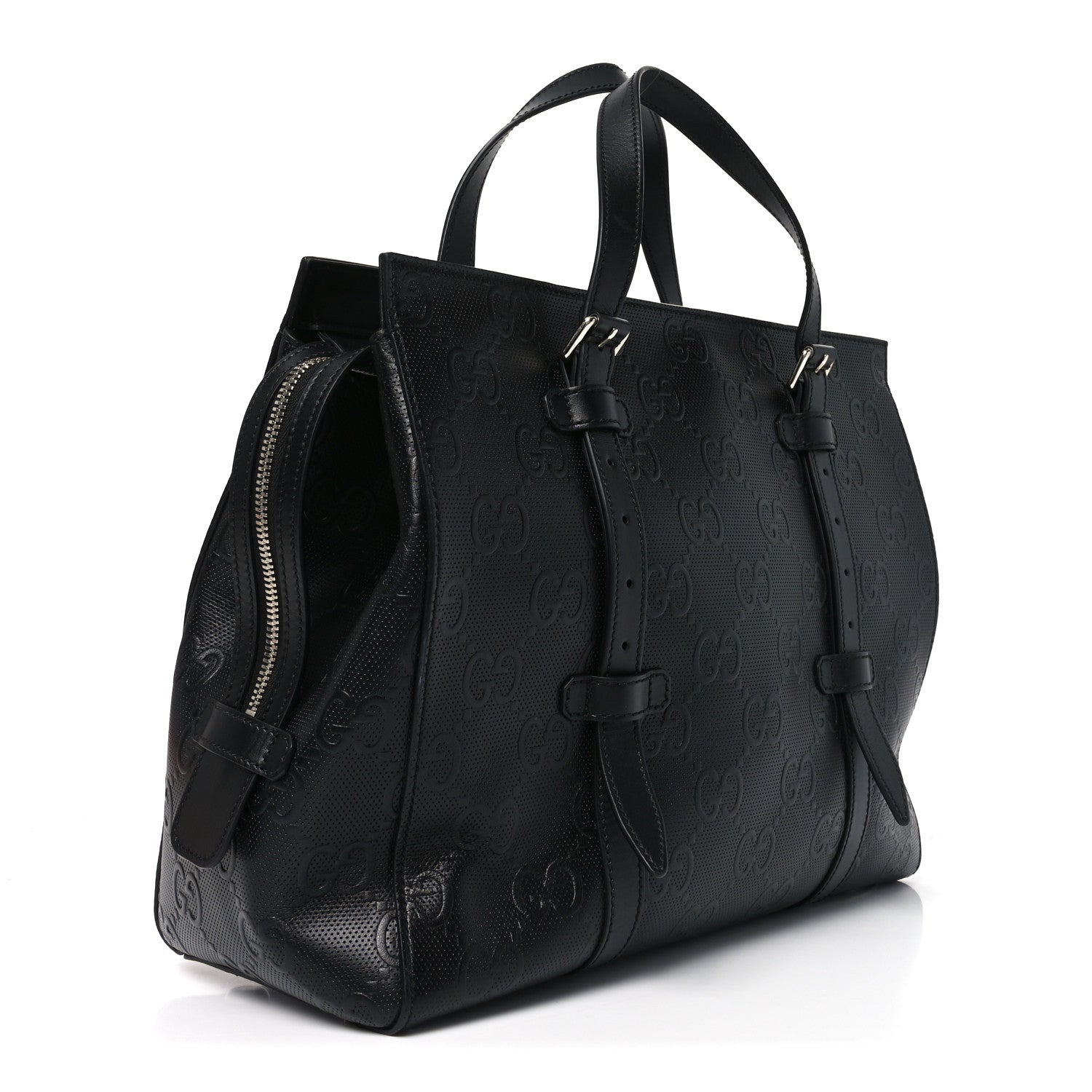 Calfskin GG Tennis Embossed Tote Bag Black