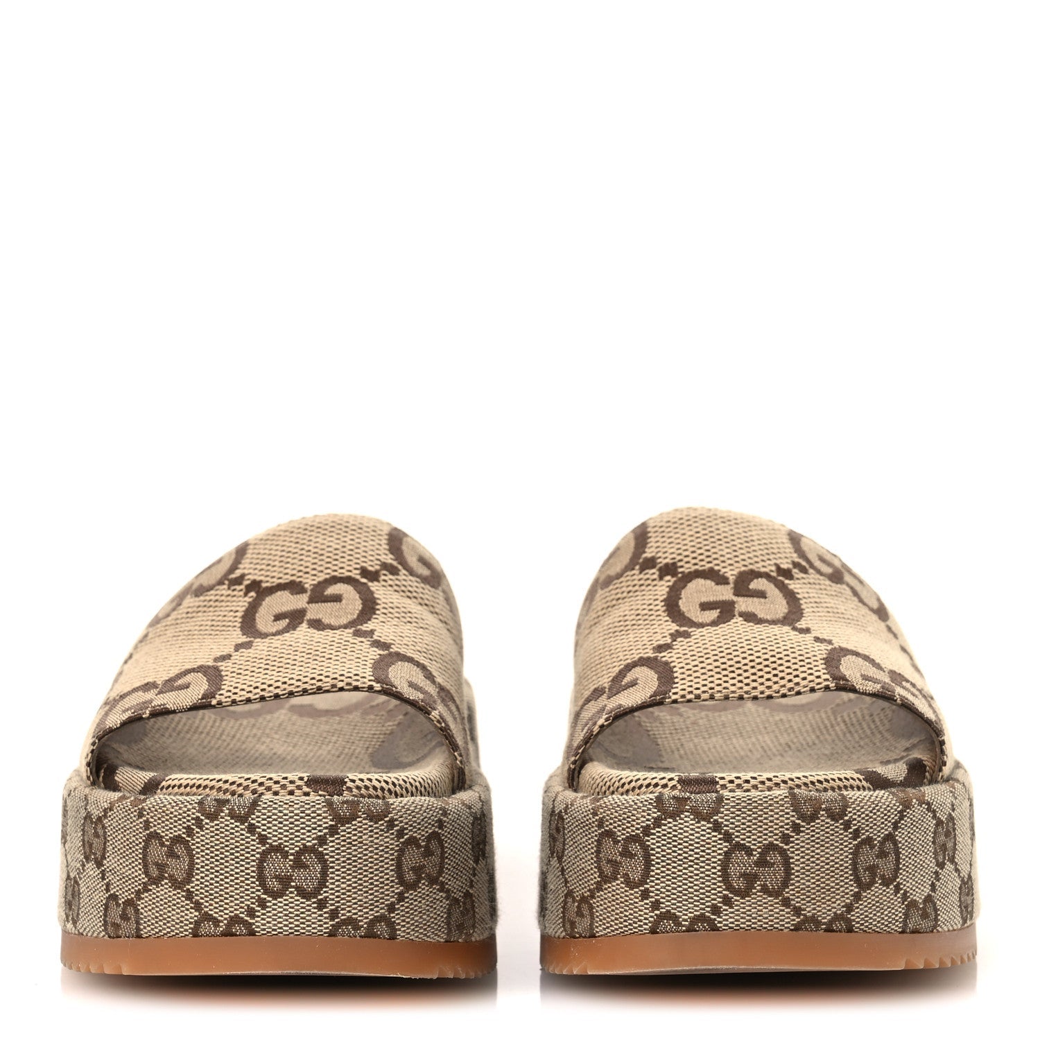 Monogram Maxi GG Angelina Platform 55mm Slide Sandals 36 Camel Ebony