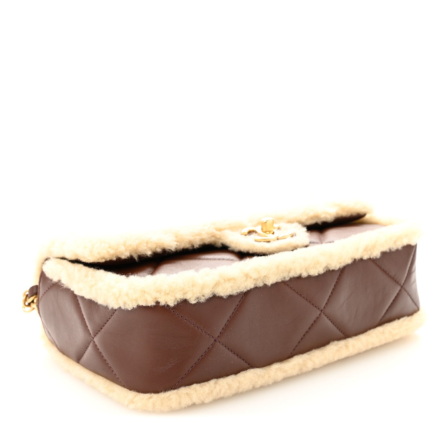 Shearling Lambskin Quilted Furry Coco Flap Beige Dark Brown