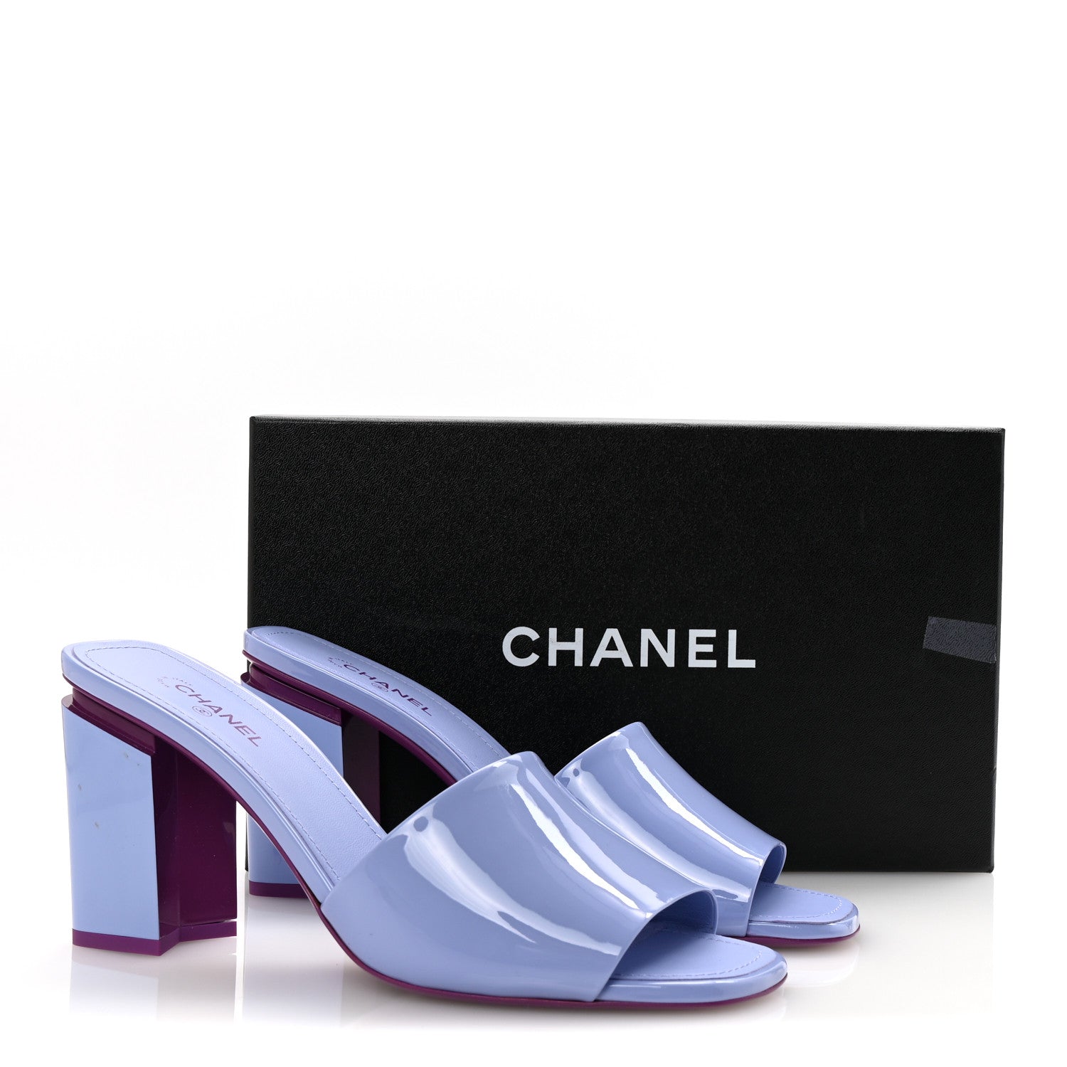 Patent Calfskin CC Mules 40 Light Purple Dark Purple