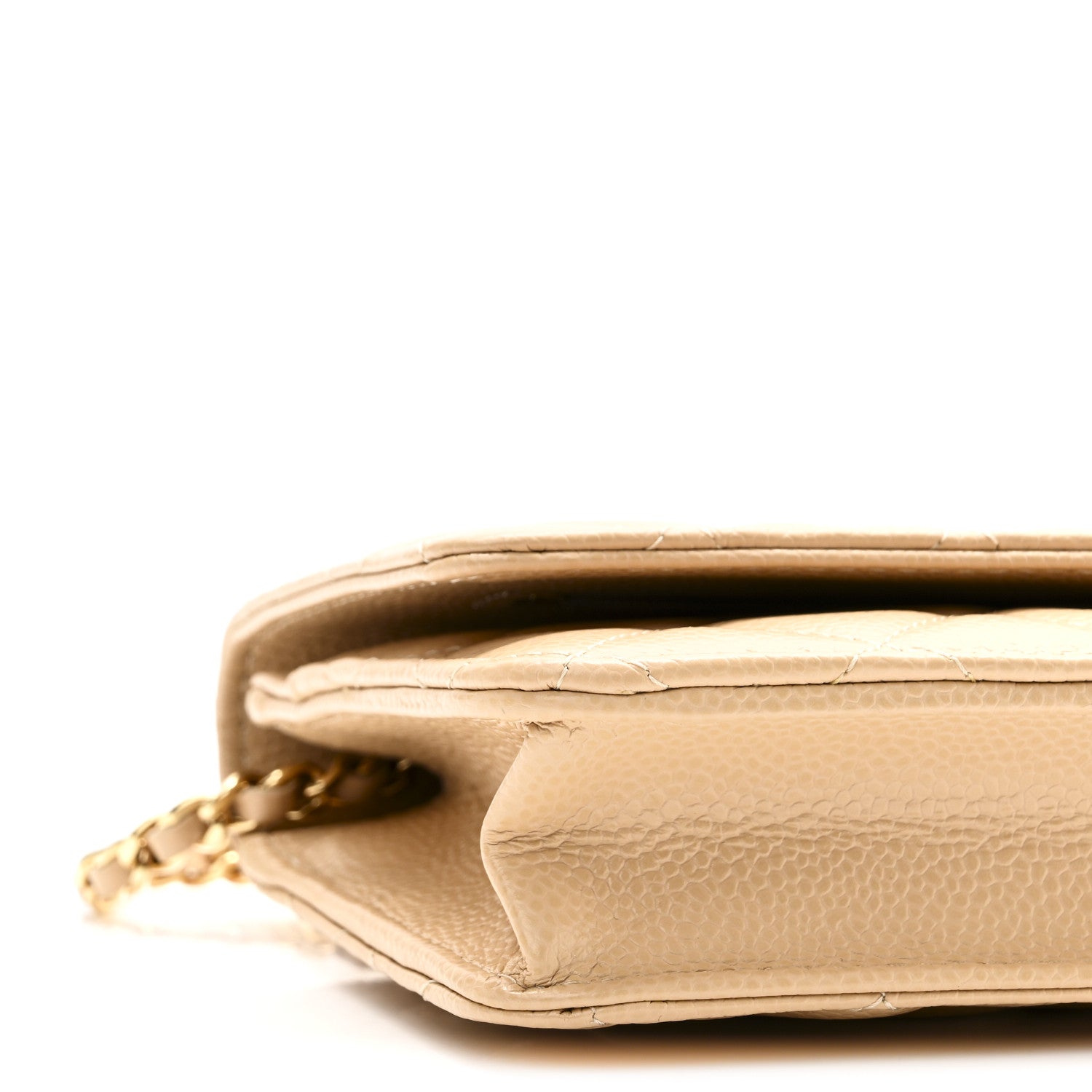 Caviar Quilted Wallet on Chain WOC Beige