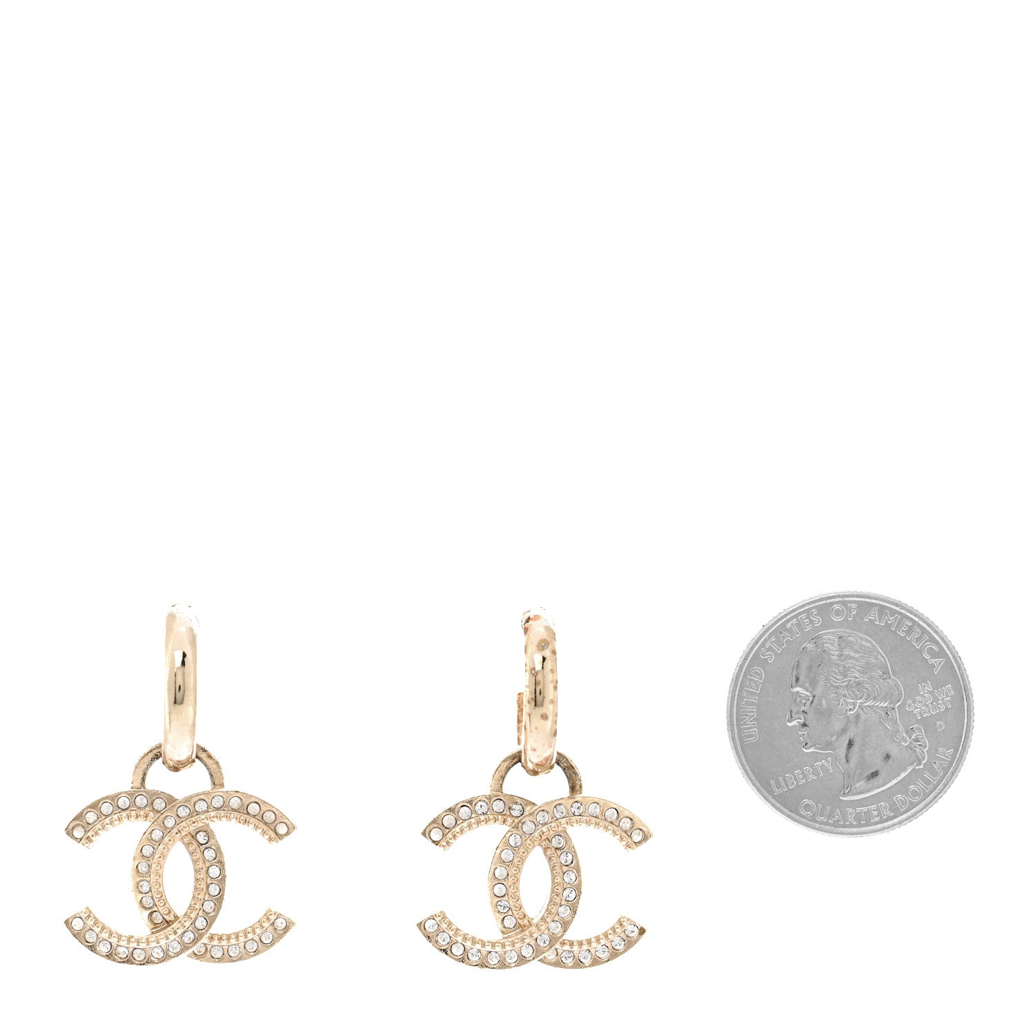 Metal Crystal Studded CC Hoop Drop Earrings Gold