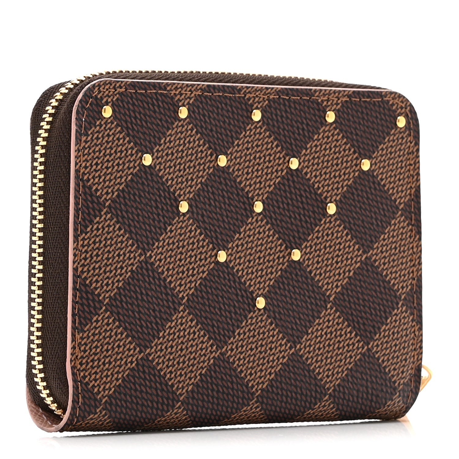 Damier Ebene Studded Zippy Coin Purse Rose Ballerine