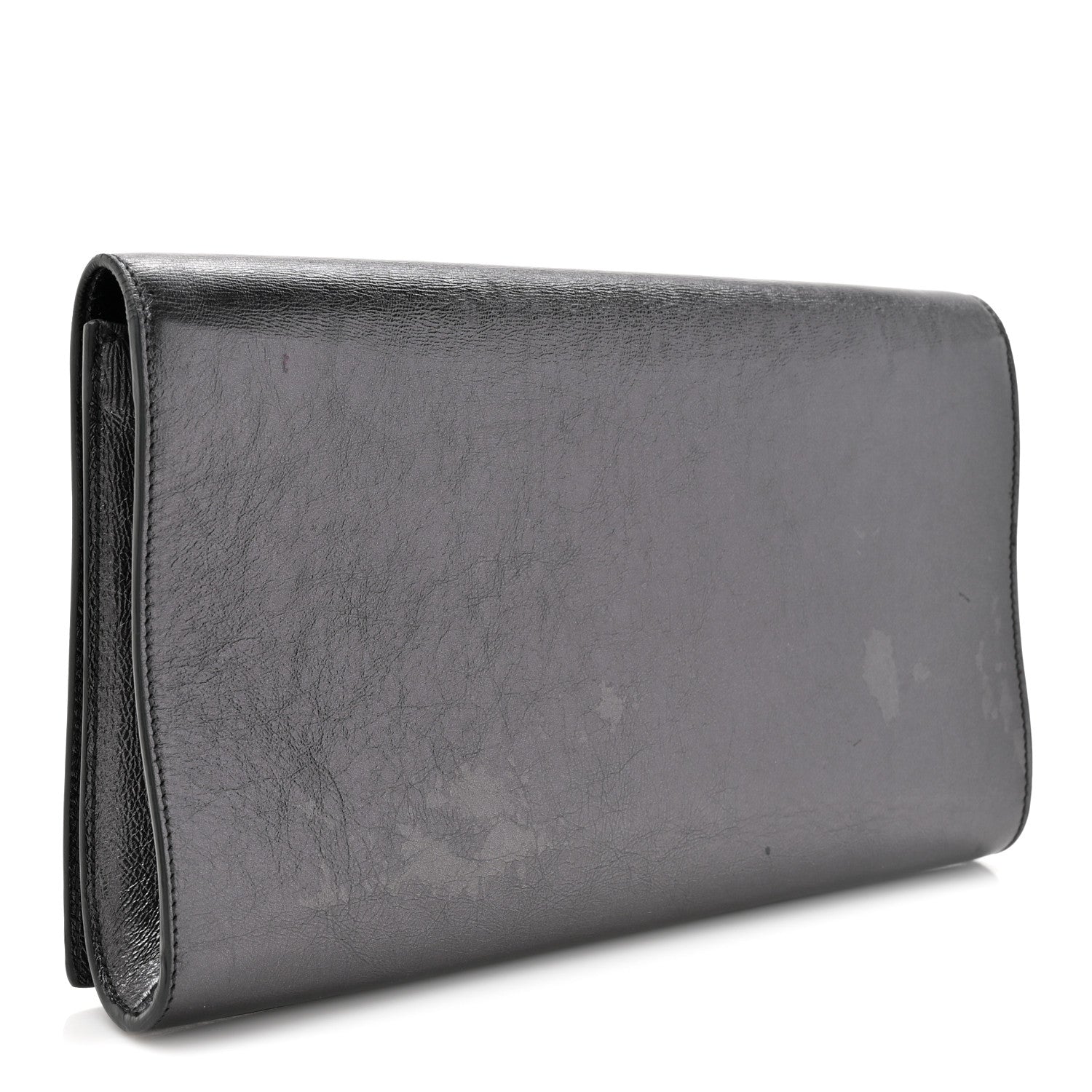 Metallic Calfskin Large Belle De Jour Clutch Dark Silver