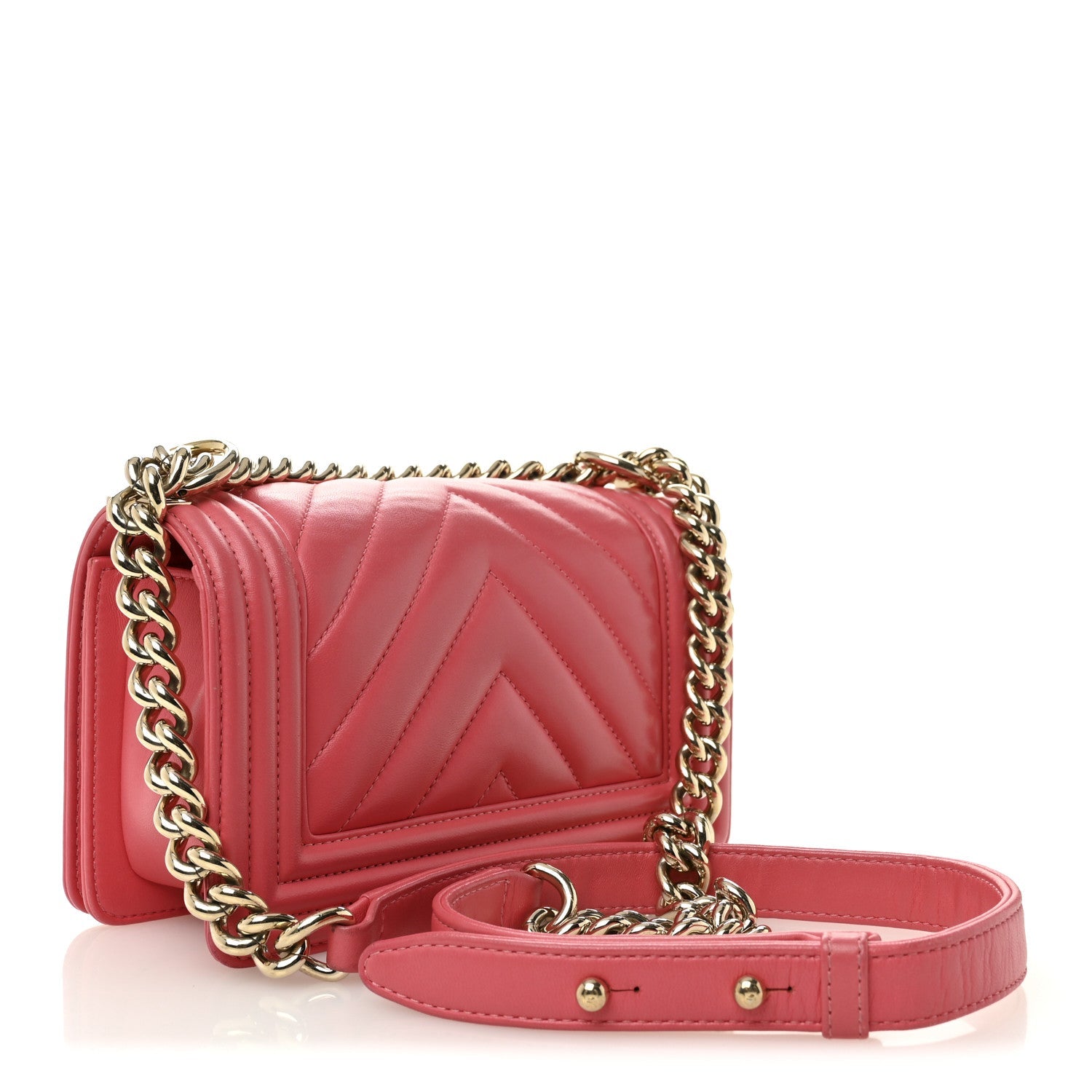 Lambskin Chevron Quilted Small Boy Flap Dark Pink