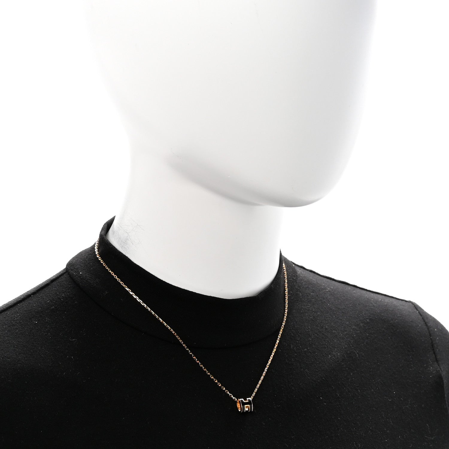 Lacquered Gold Mini Pop H Pendant Necklace Black