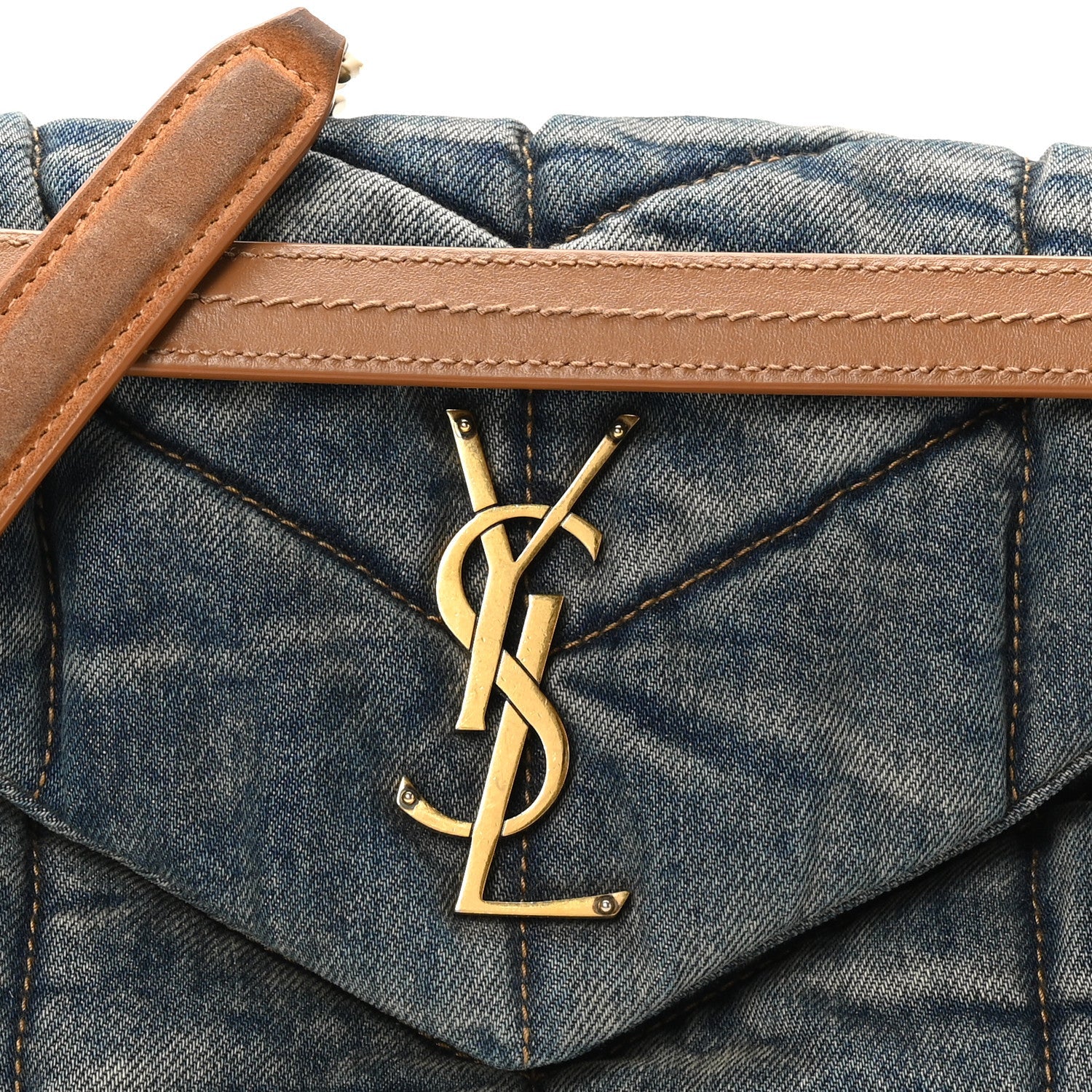 Denim Quilted Small Loulou Puffer Monogram Chain Satchel Blue Cinnamon