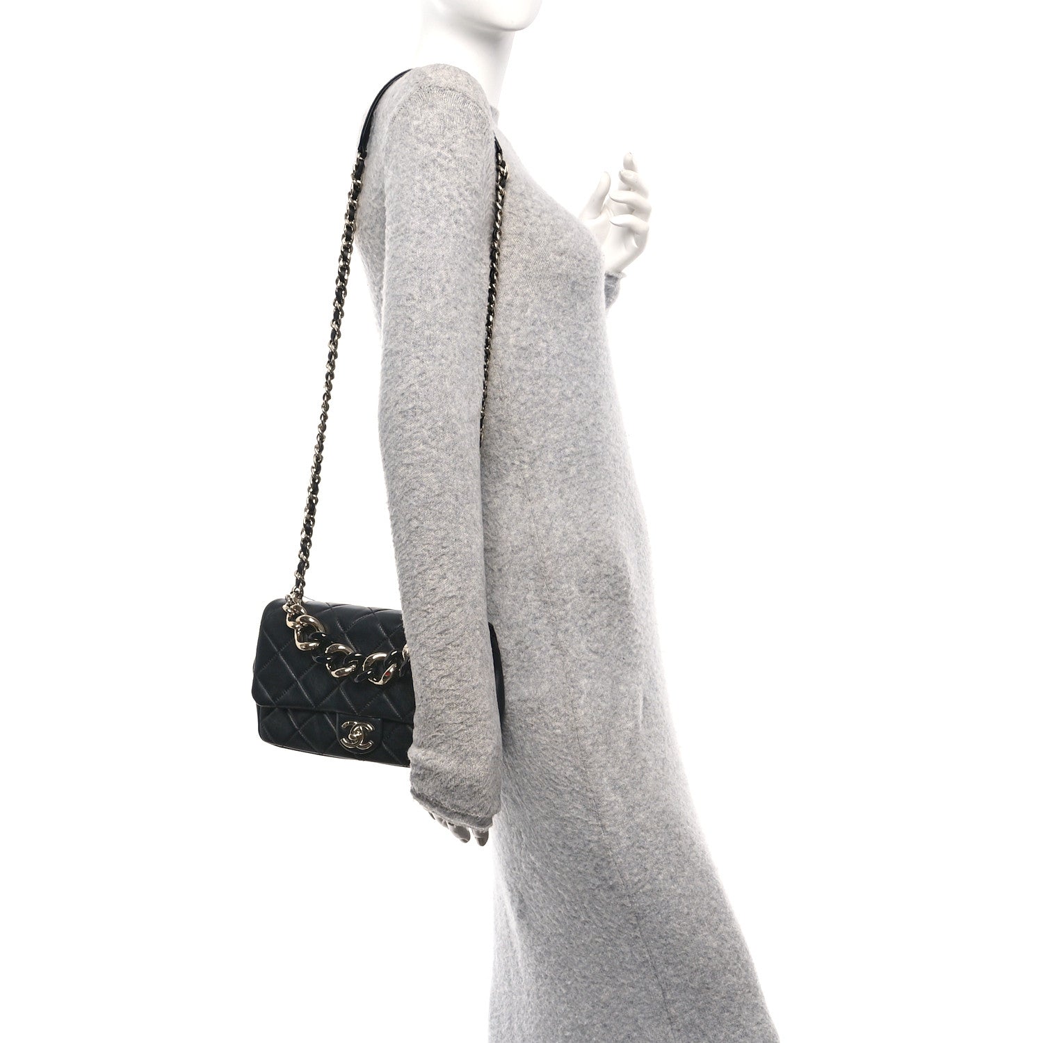 Lambskin Quilted Resin Bi-Color Chain Flap Bag Black