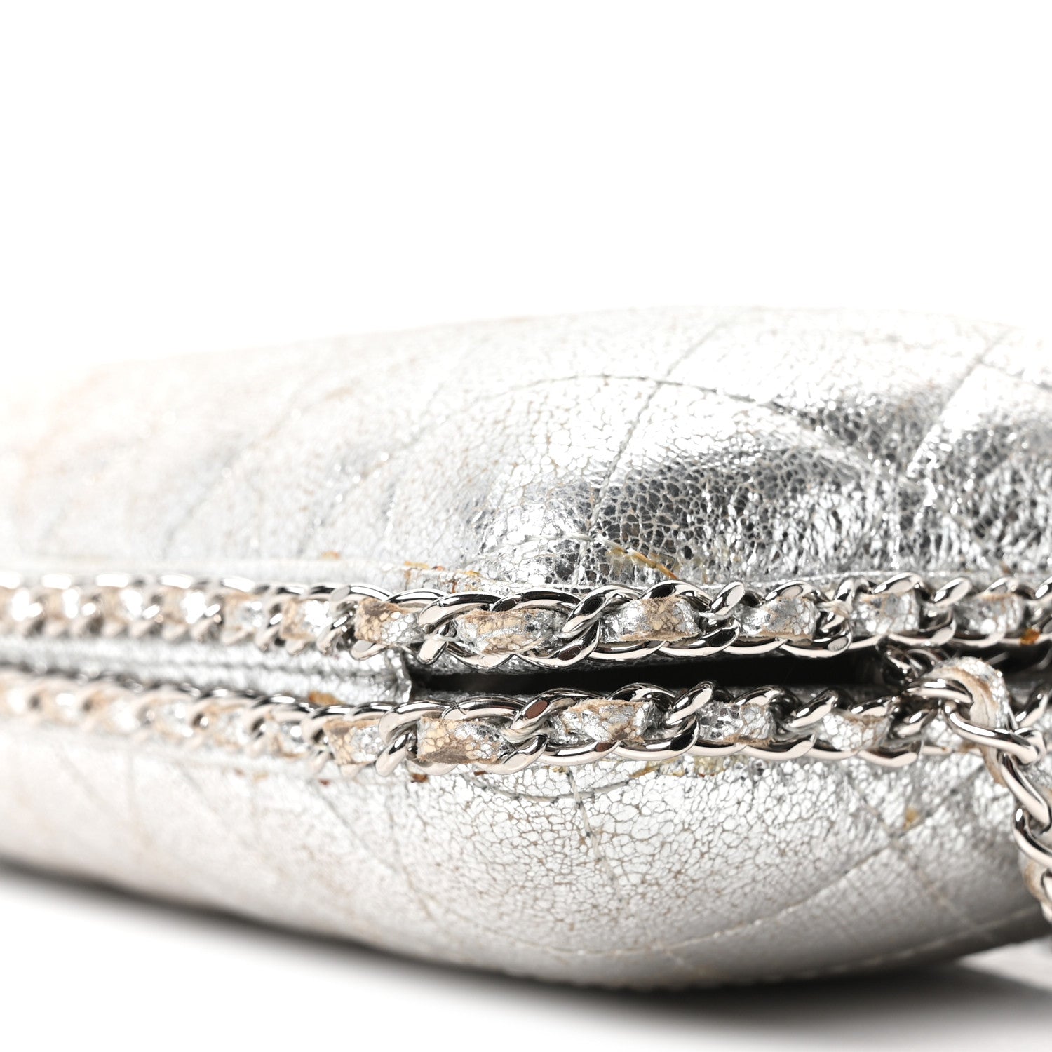 Metallic Lambskin Small Chain Around Clutch Silver