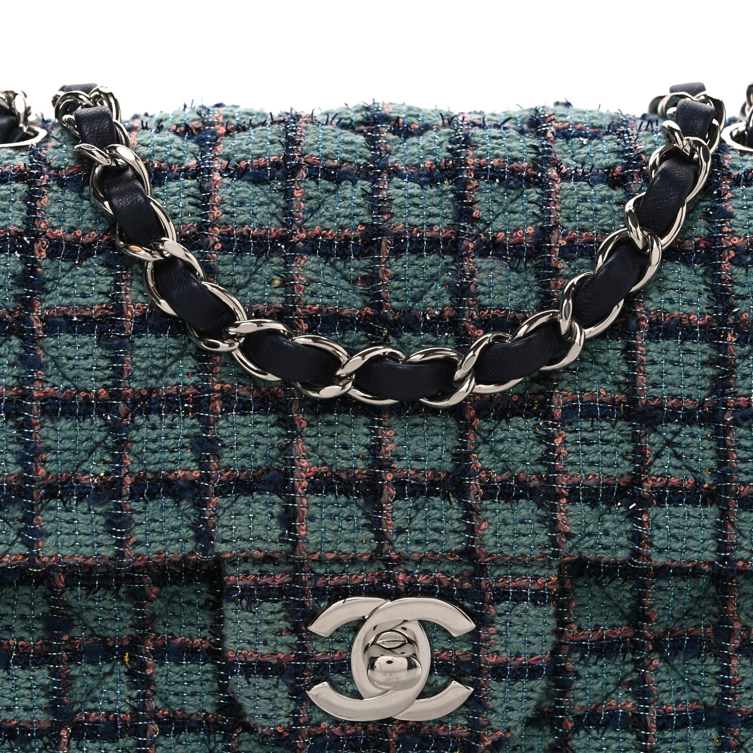 Tweed Quilted Mini Rectangular Flap Green Navy Dark Beige
