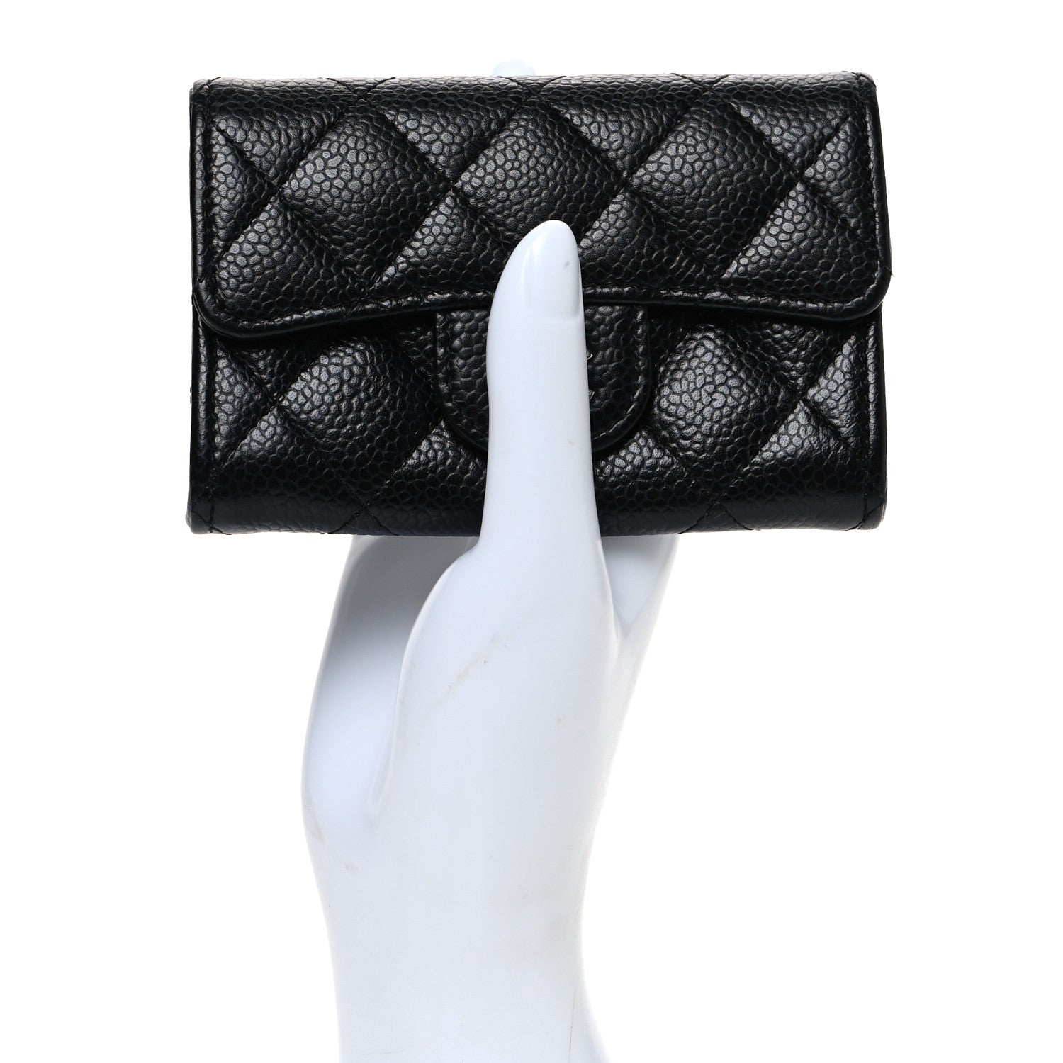 Caviar Quilted Flap Card Holder Black