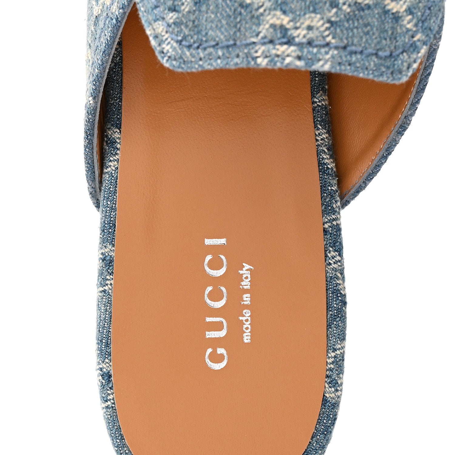 New Denim GG Malaga Kid Womens Princetown Slippers 37.5 Light Blue Royale