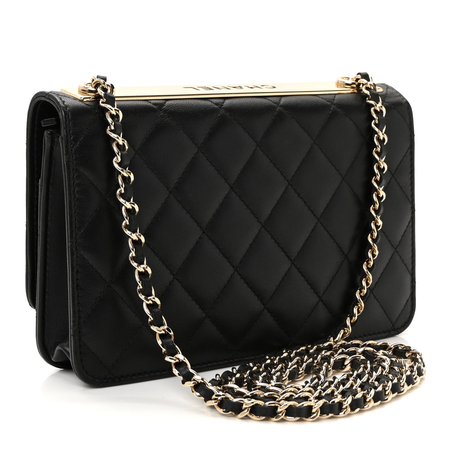 Lambskin Quilted Trendy CC Wallet On Chain WOC Black