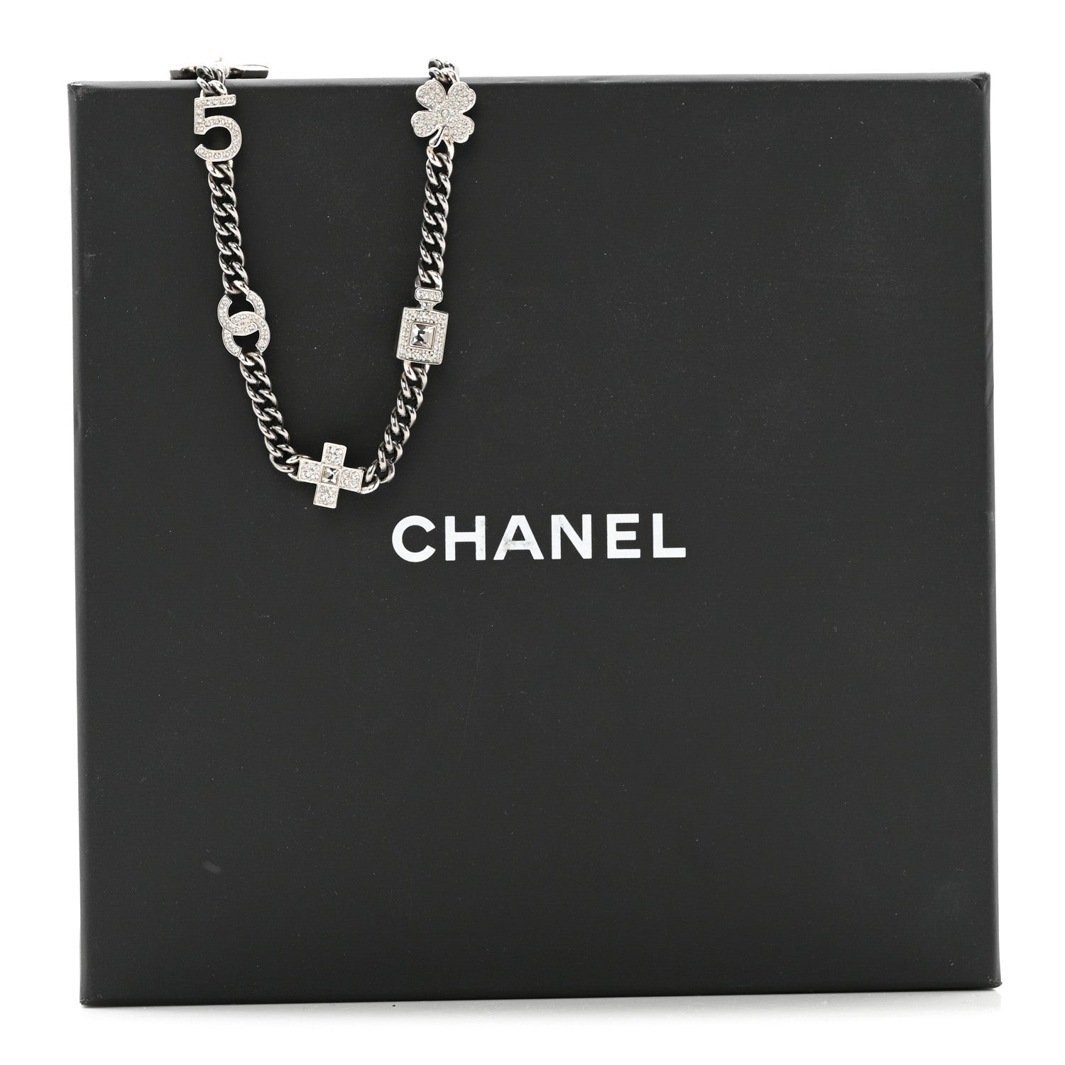 Ruthenium Crystal Chain CC Lucky Charms Choker Silver