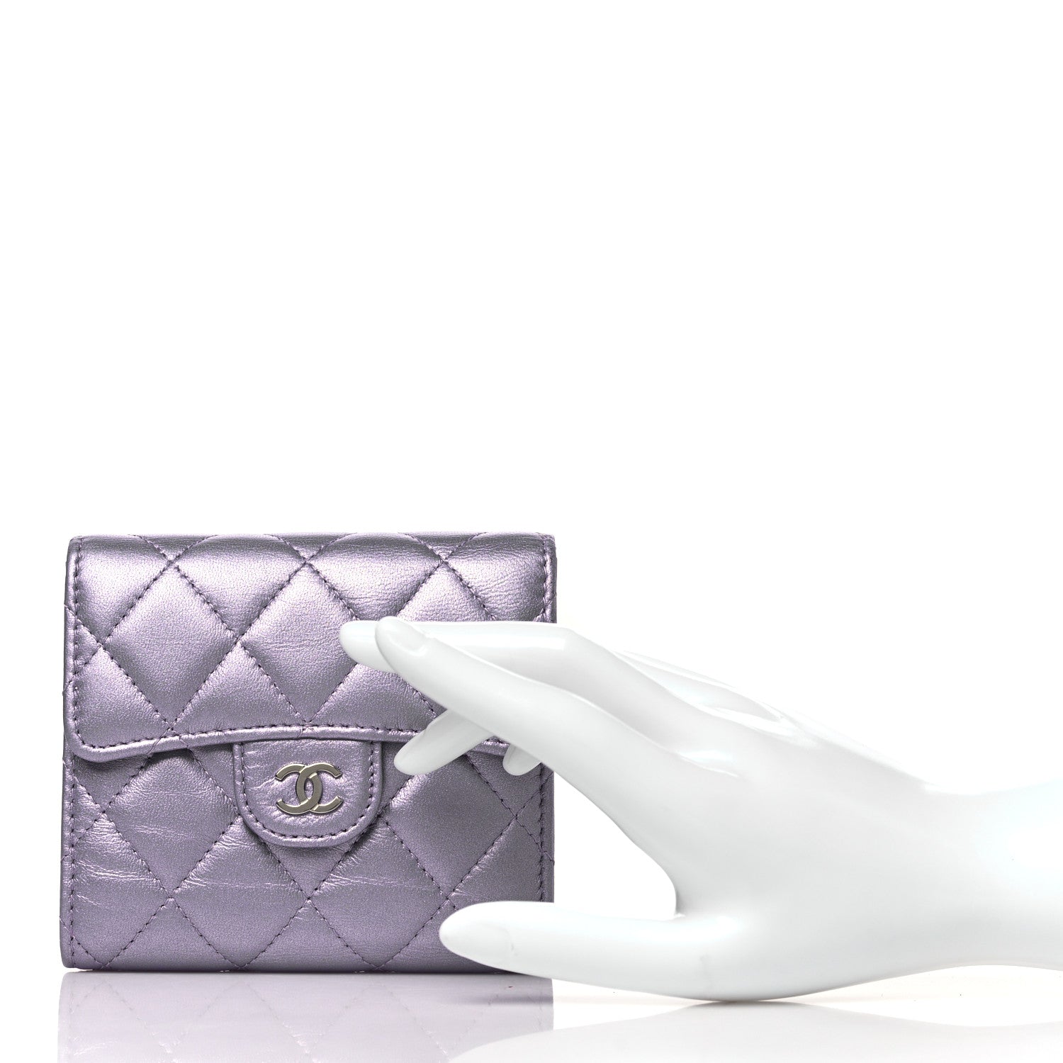 Iridescent Lambskin Quilted Compact Flap Wallet Purple