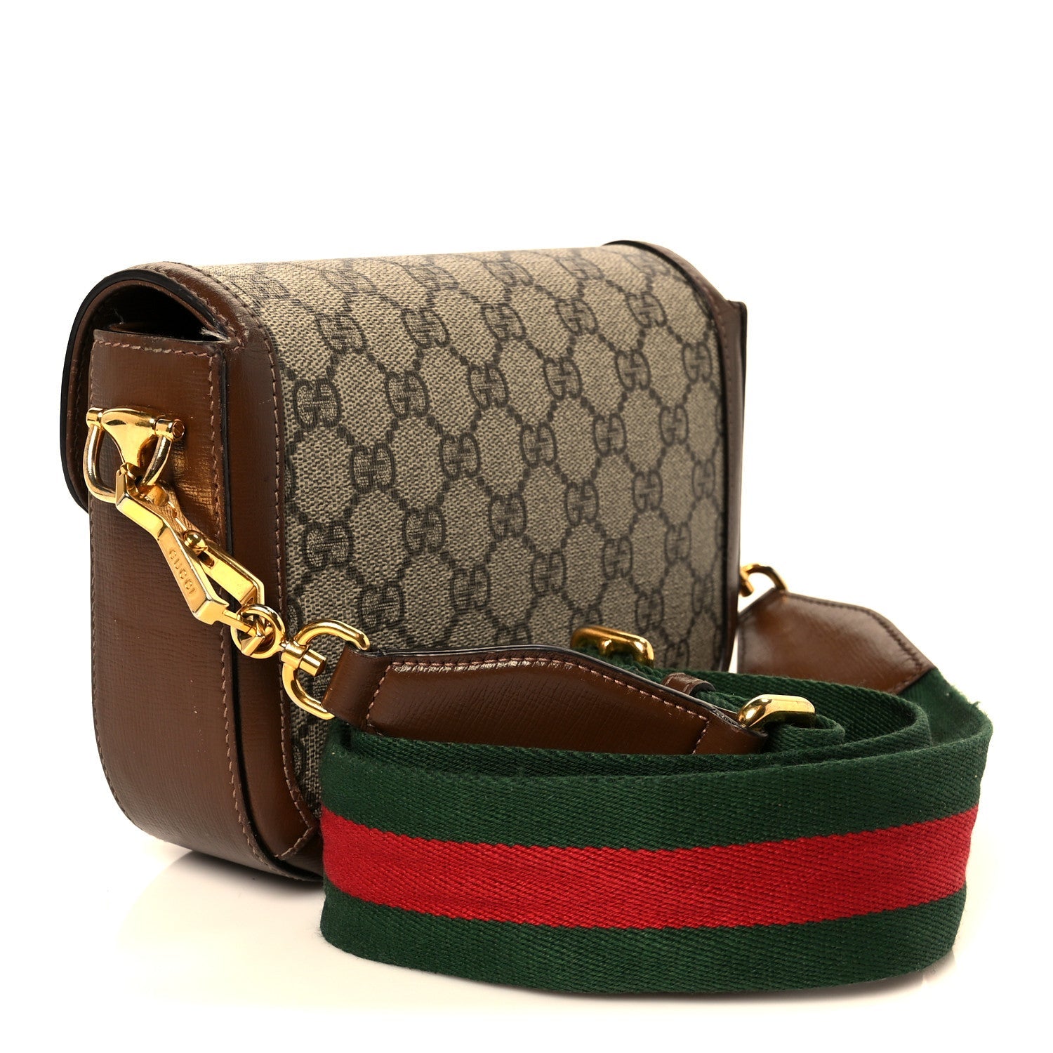 GG Supreme Monogram Web Mini Horsebit 1955 Shoulder Bag Beige Brown Sugar