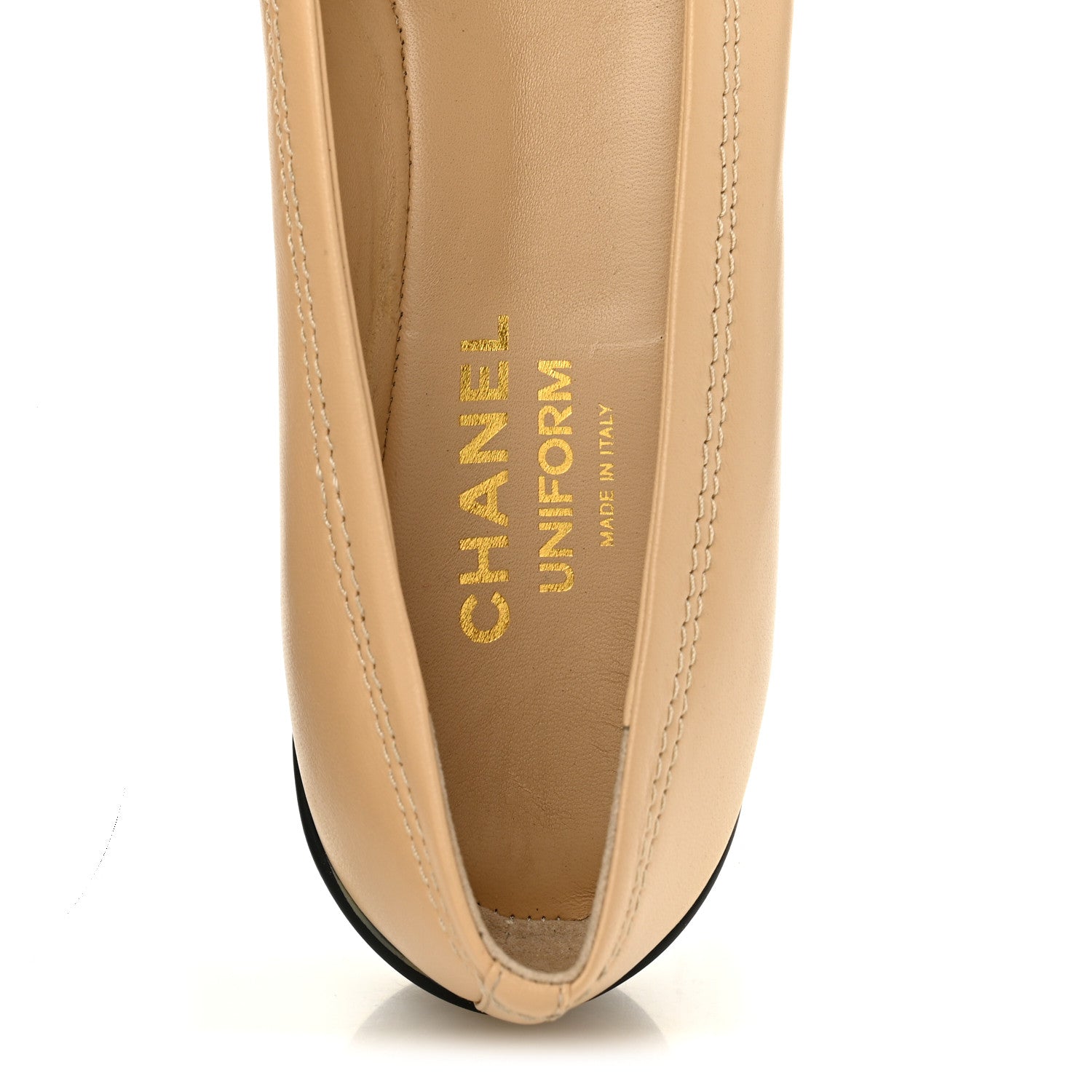 Lambskin Cap Toe CC Uniform Ballerina Flats 40 Beige Black