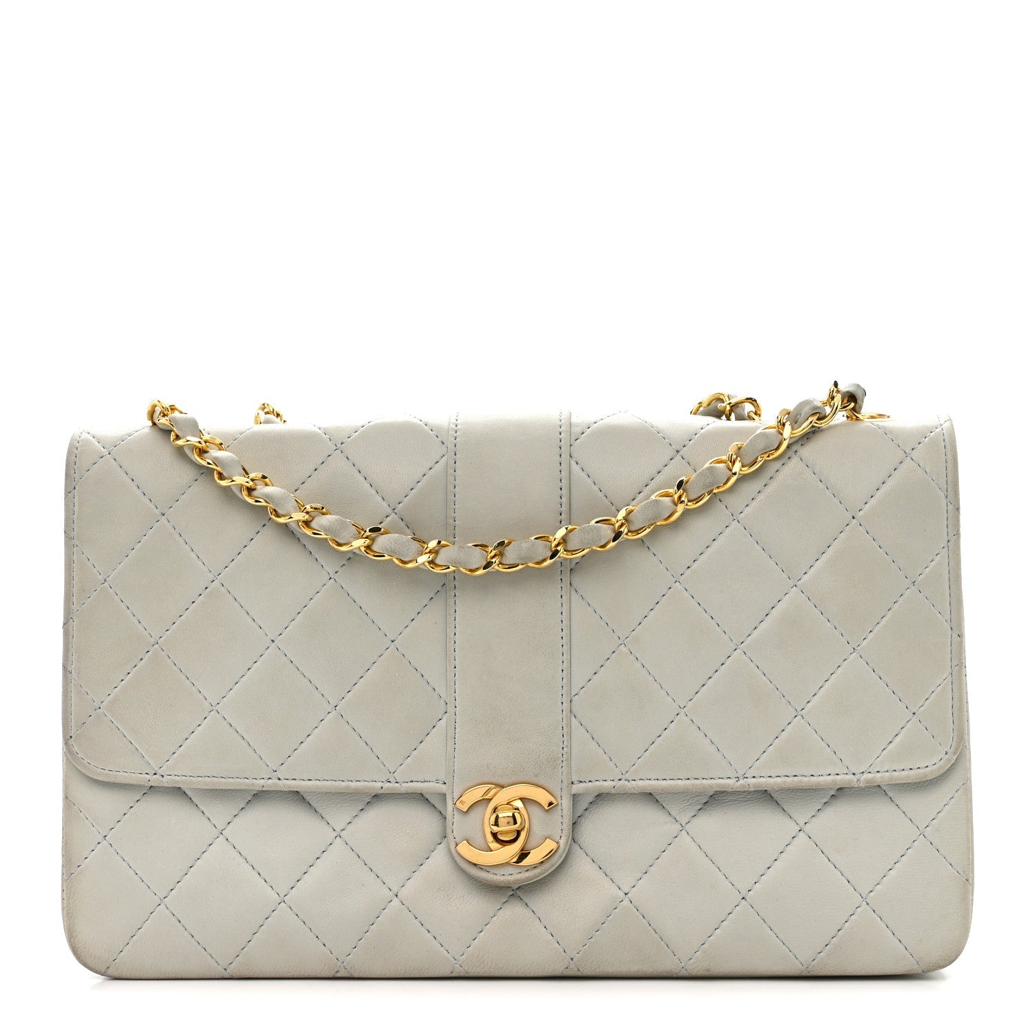 Lambskin Quilted Small Single Flap Light Blue