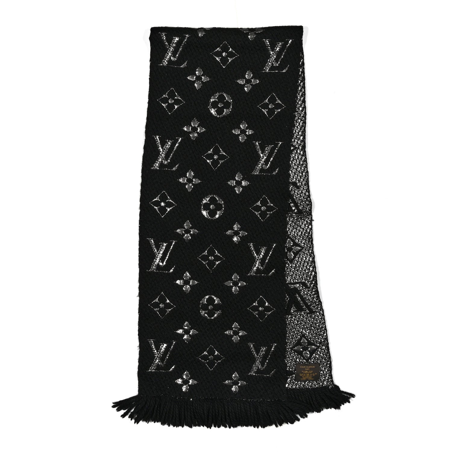 Wool Silk Logomania Shine Scarf Black