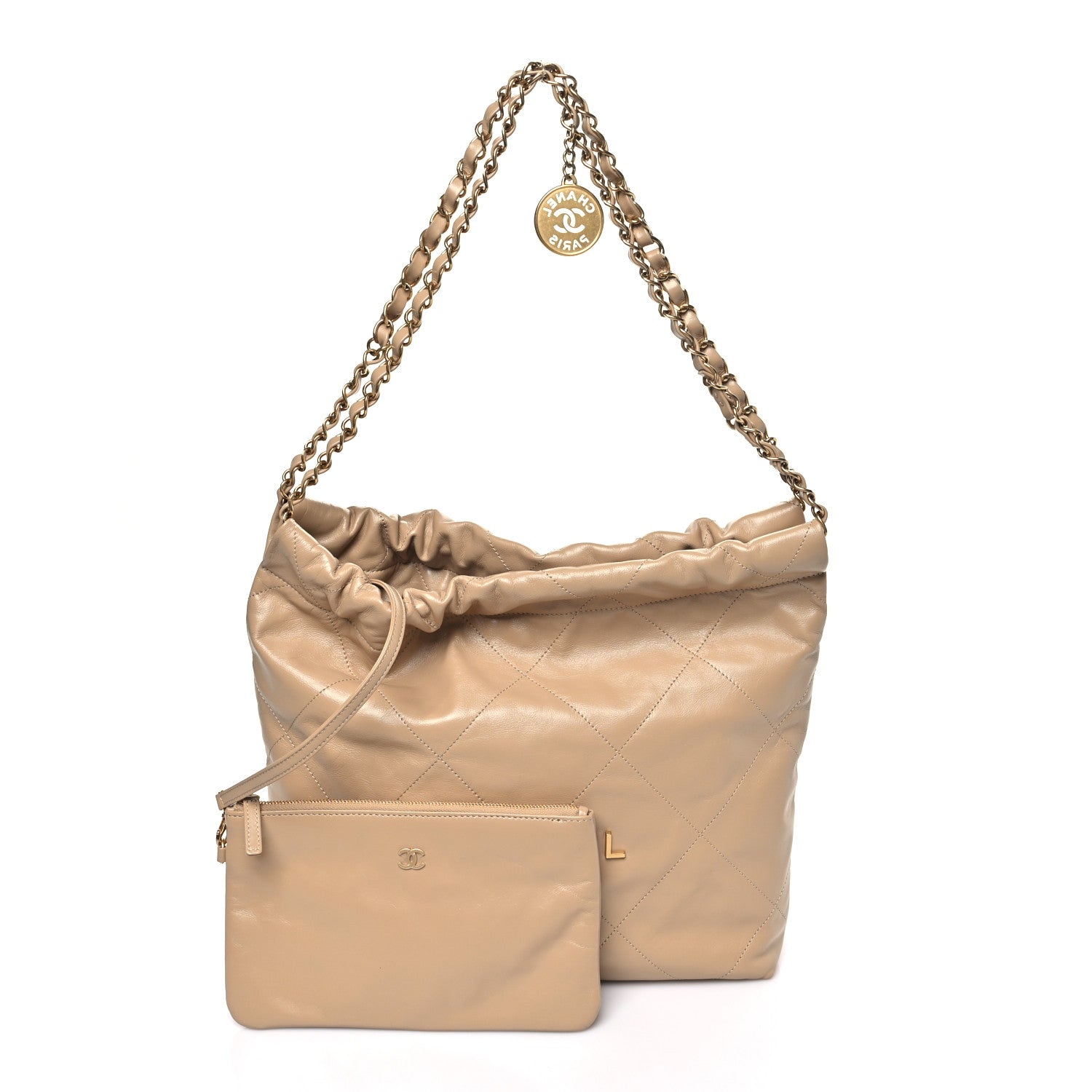 Shiny Calfskin Quilted Small Chanel 22 Beige